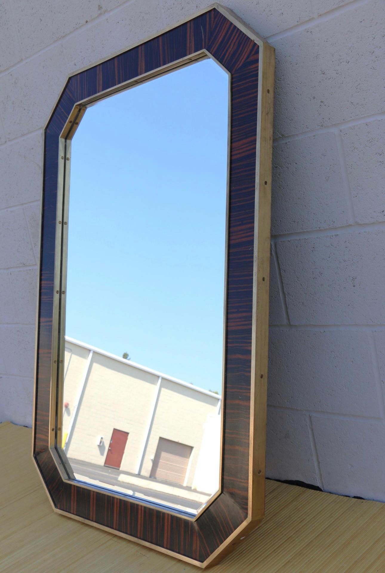 Macassar Ebony and Brass Wall Mirror Modern Style In Good Condition For Sale In North Hollywood, CA