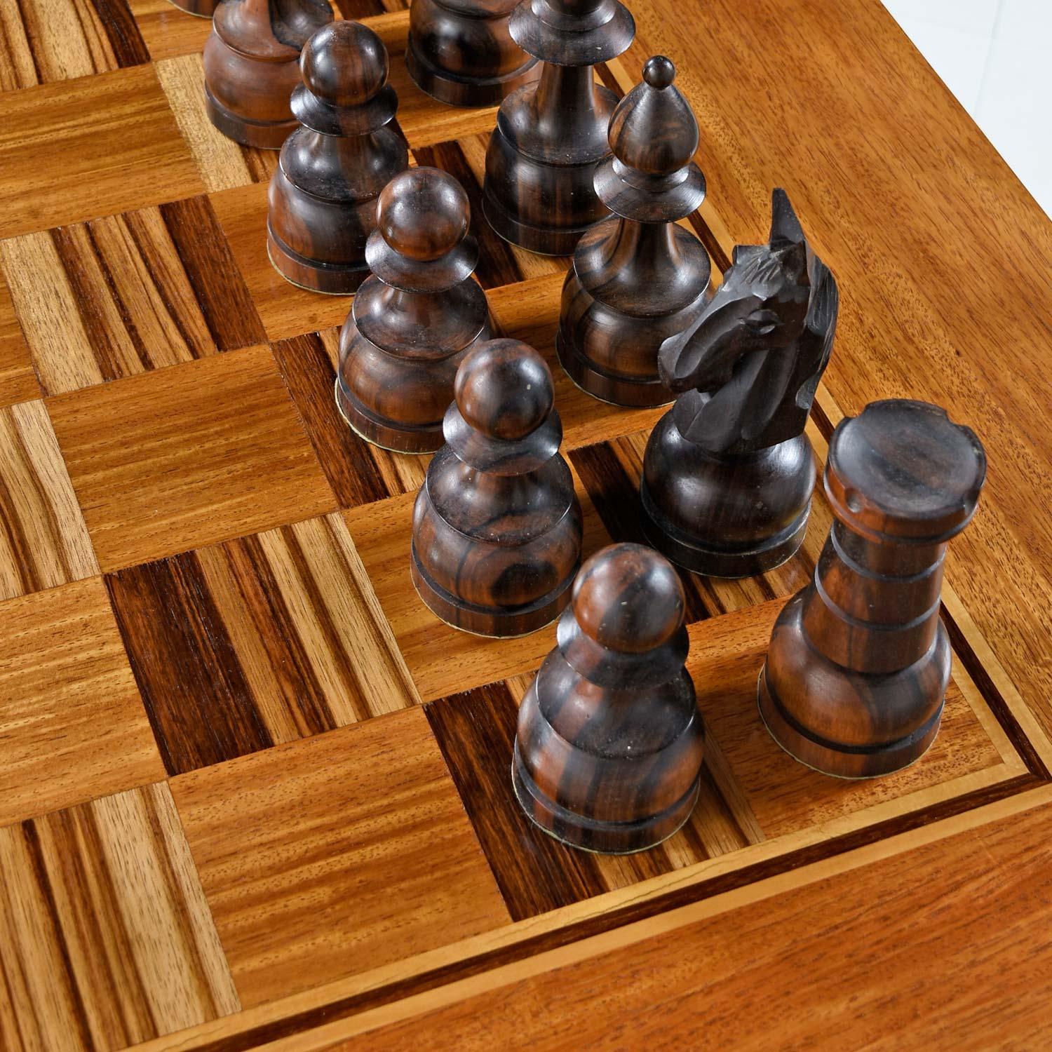 Aluminum Macassar Ebony and Teak Exotic Hardwood Chess Set Table Set