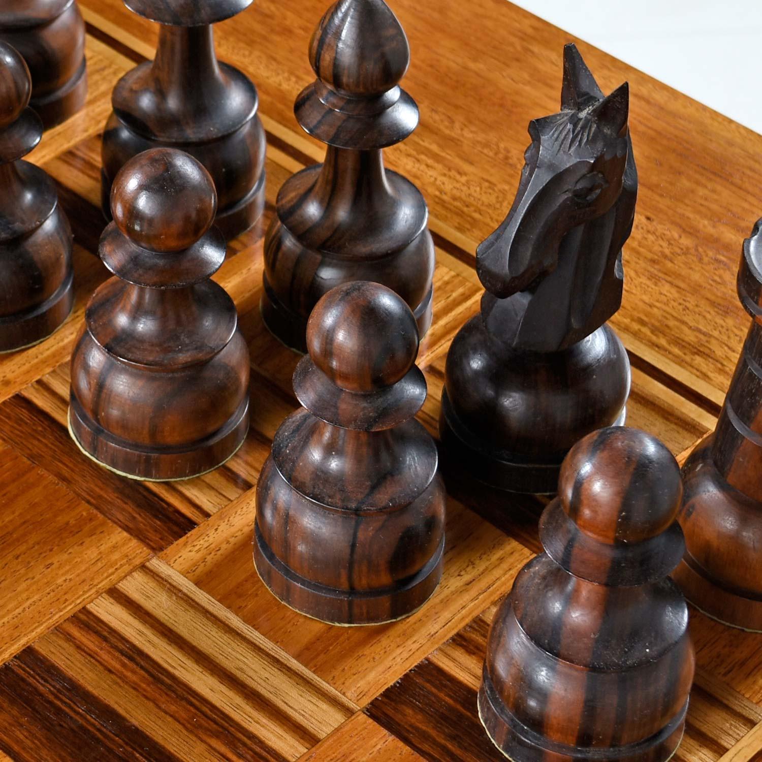 Macassar Ebony and Teak Exotic Hardwood Chess Set Table Set 1