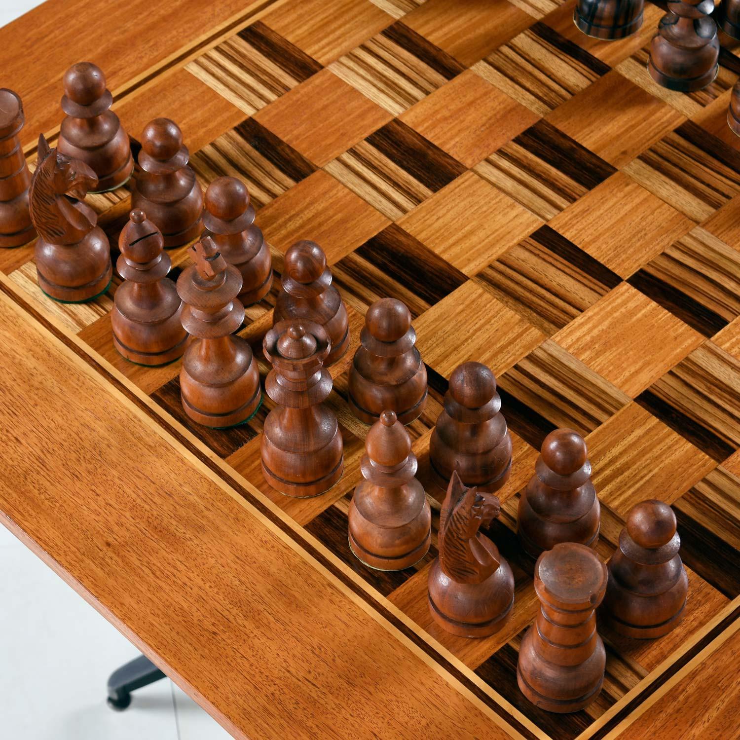 Mid-Century Modern Macassar Ebony and Teak Exotic Hardwood Chess Set Table Set