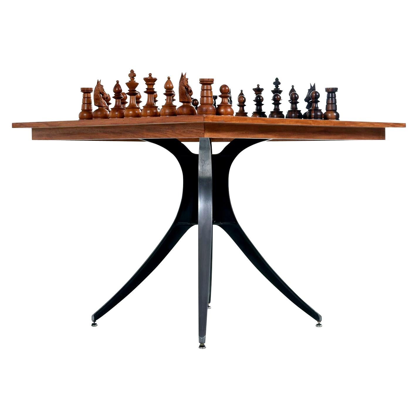 Macassar Ebony and Teak Exotic Hardwood Chess Set Table Set