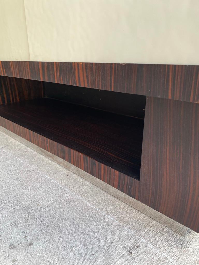 French Macassar Ebony Art Deco Sideboard with White Glass Doors, France, 1930's For Sale