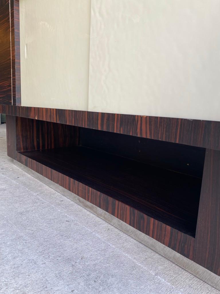 Macassar Ebony Art Deco Sideboard with White Glass Doors, France, 1930's In Good Condition For Sale In Austin, TX