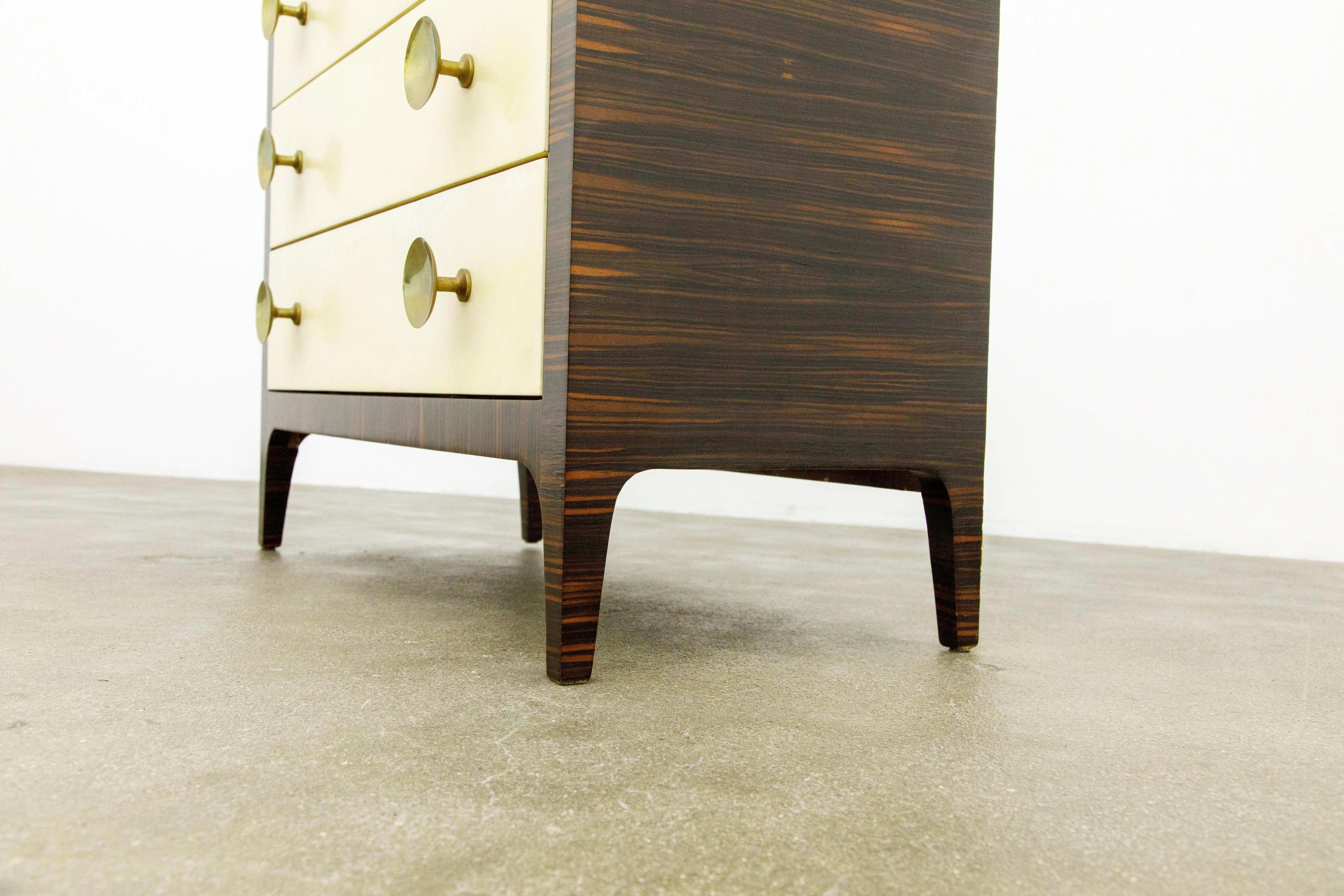 Macassar Ebony, Brass and Parchment Deco Styled Chest of Drawers, circa 1970s 7