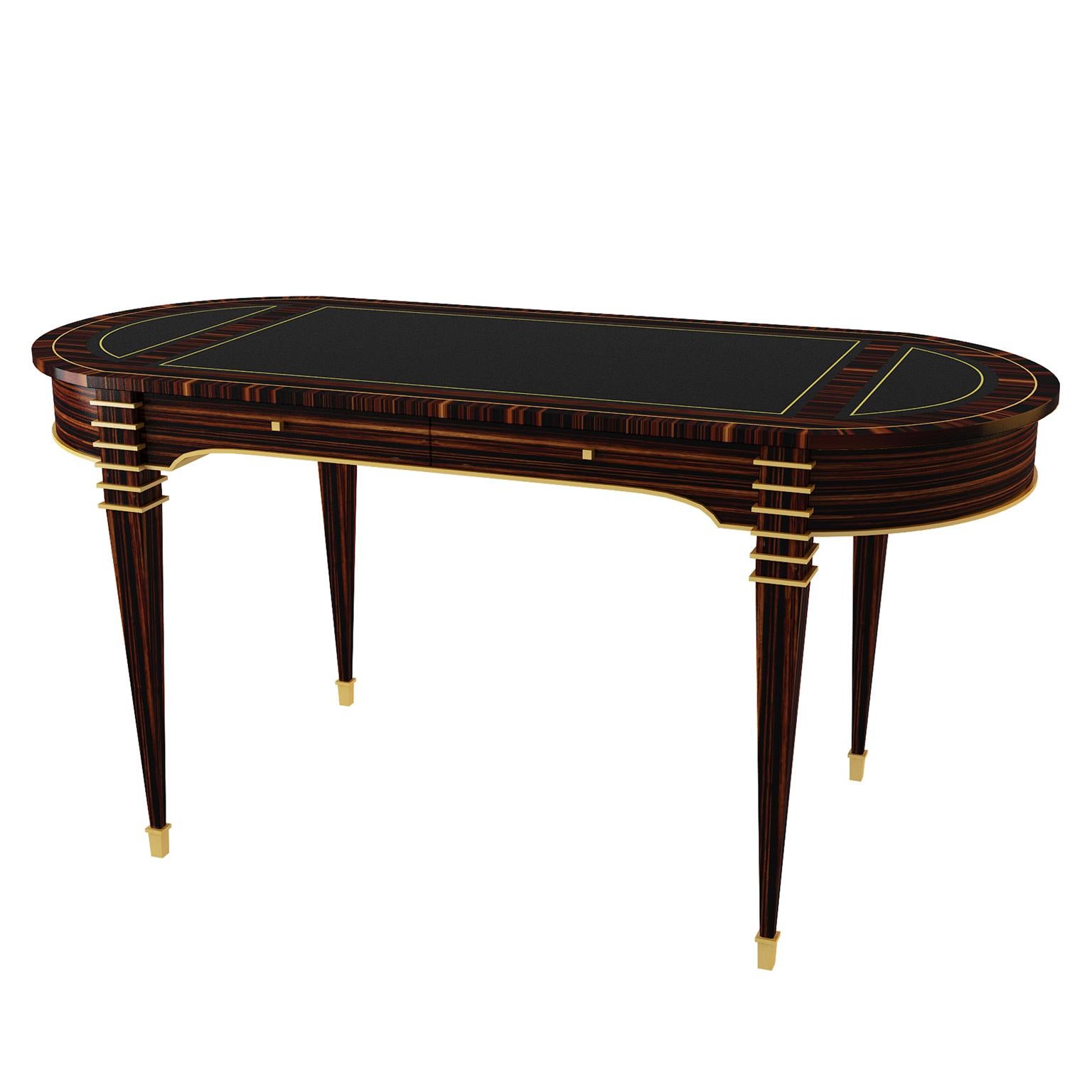 Macassar Ebony Brass Inlaid Desk, Classic Modern Design, in Stock For Sale