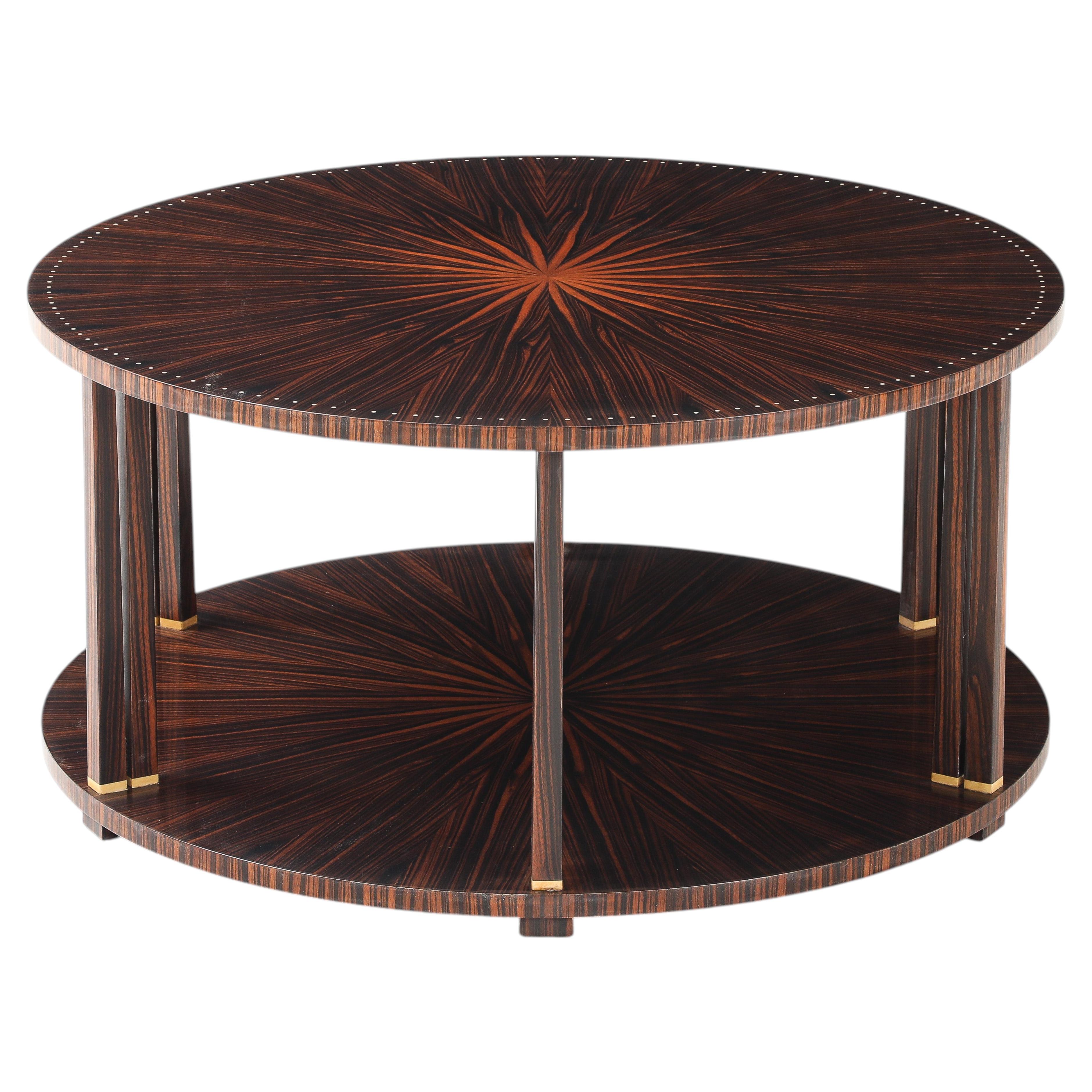 Macassar & Ebony Circular Double Sunburst Coffee Table, France