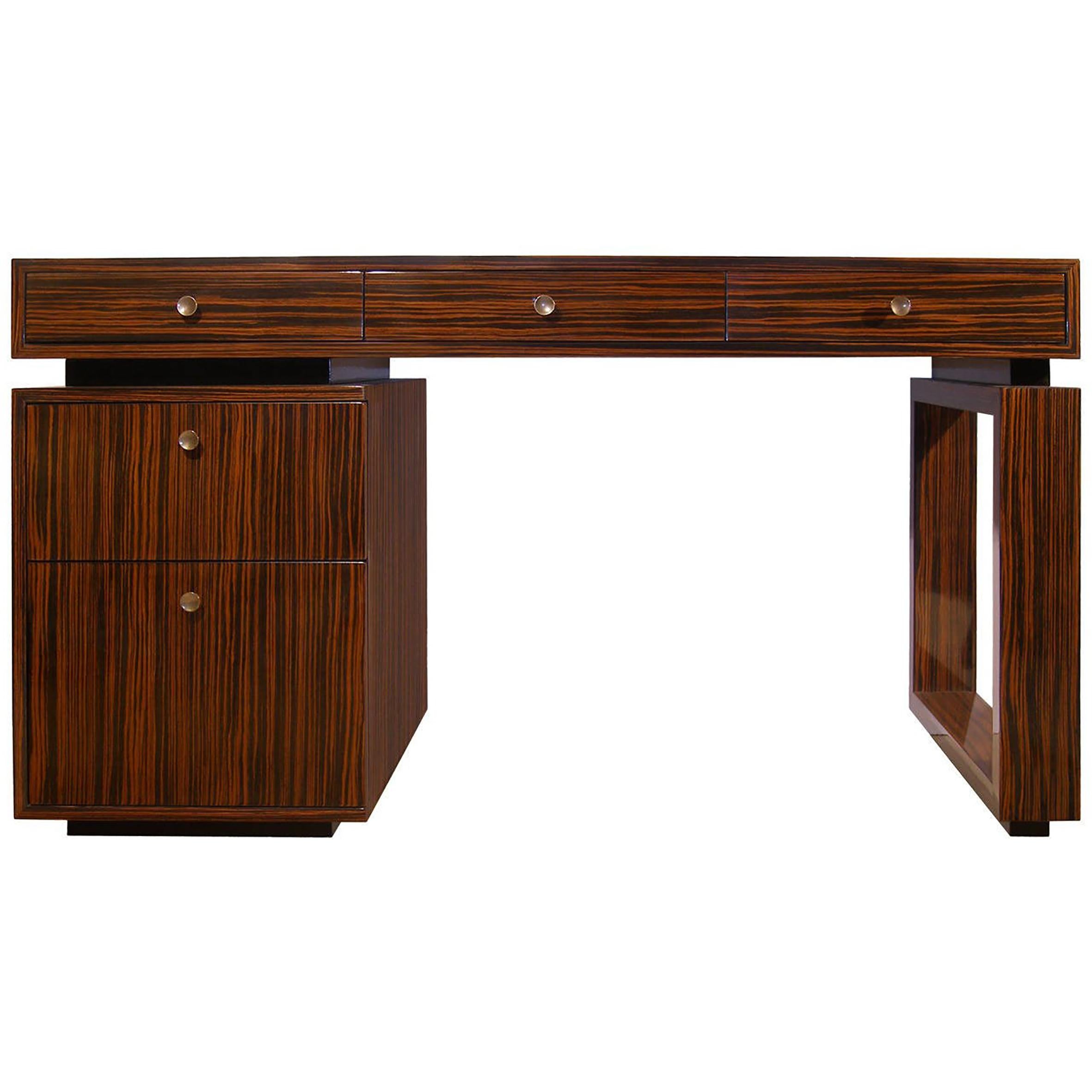 A macassar ebony desk with antique bronze pulls designed by  Craig Van Den Brulle.

American - Made to Order.

Lead time 14 -16 Weeks

Custom Sizing, Finishes And Woods Are Available.