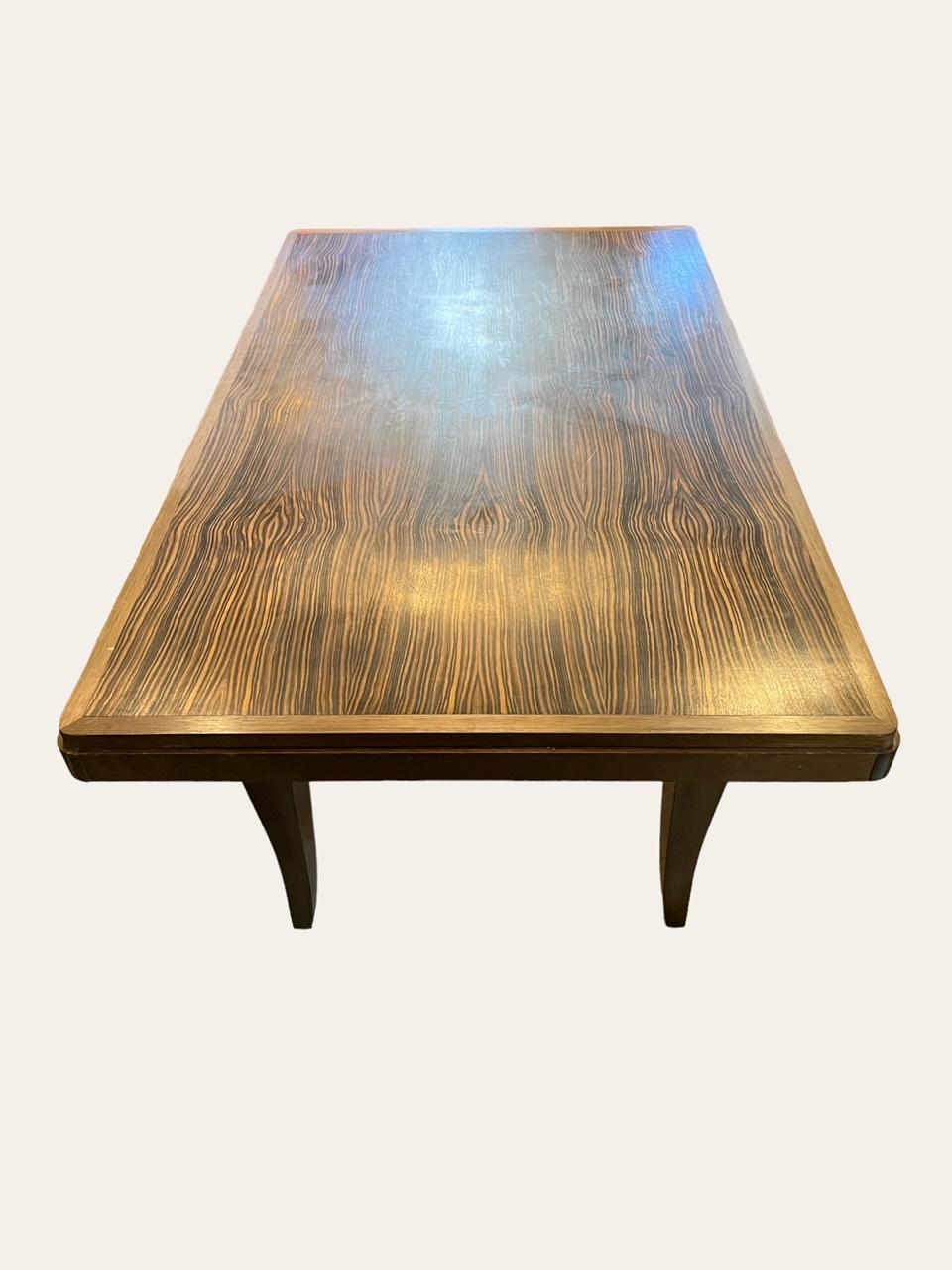French Macassar Ebony Dining Table with Leaves For Sale