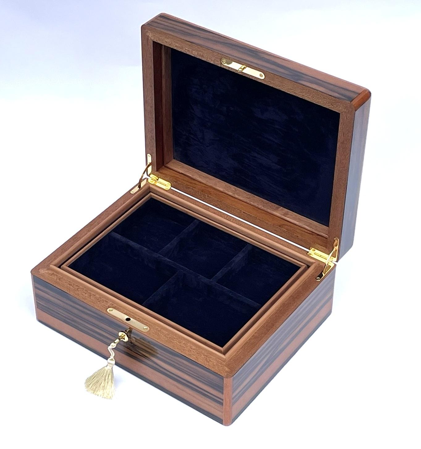 Modern Macassar Ebony Ladys Handmade Jewelry Casket Box by Manning of Ireland Irish New