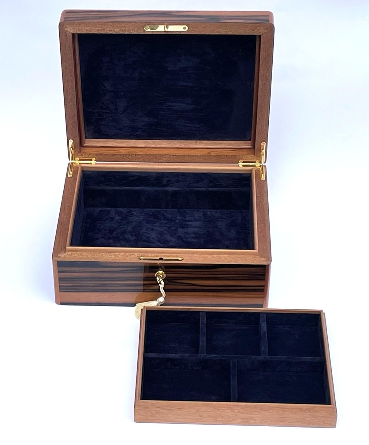 Polished Macassar Ebony Ladys Handmade Jewelry Casket Box by Manning of Ireland Irish New