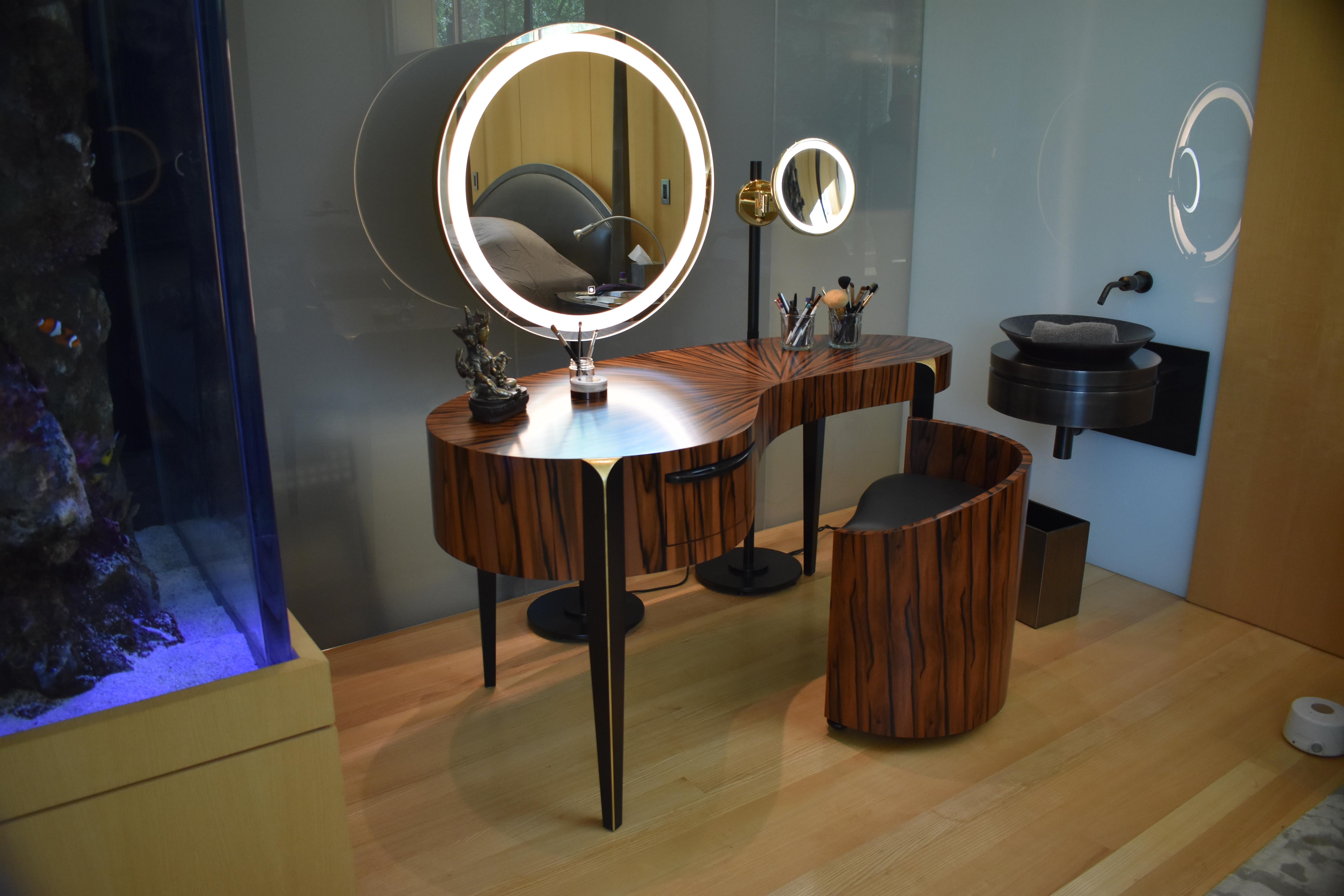 American Macassar Ebony Memphis Make-Up Vanity with Stool by Lee Weitzman For Sale