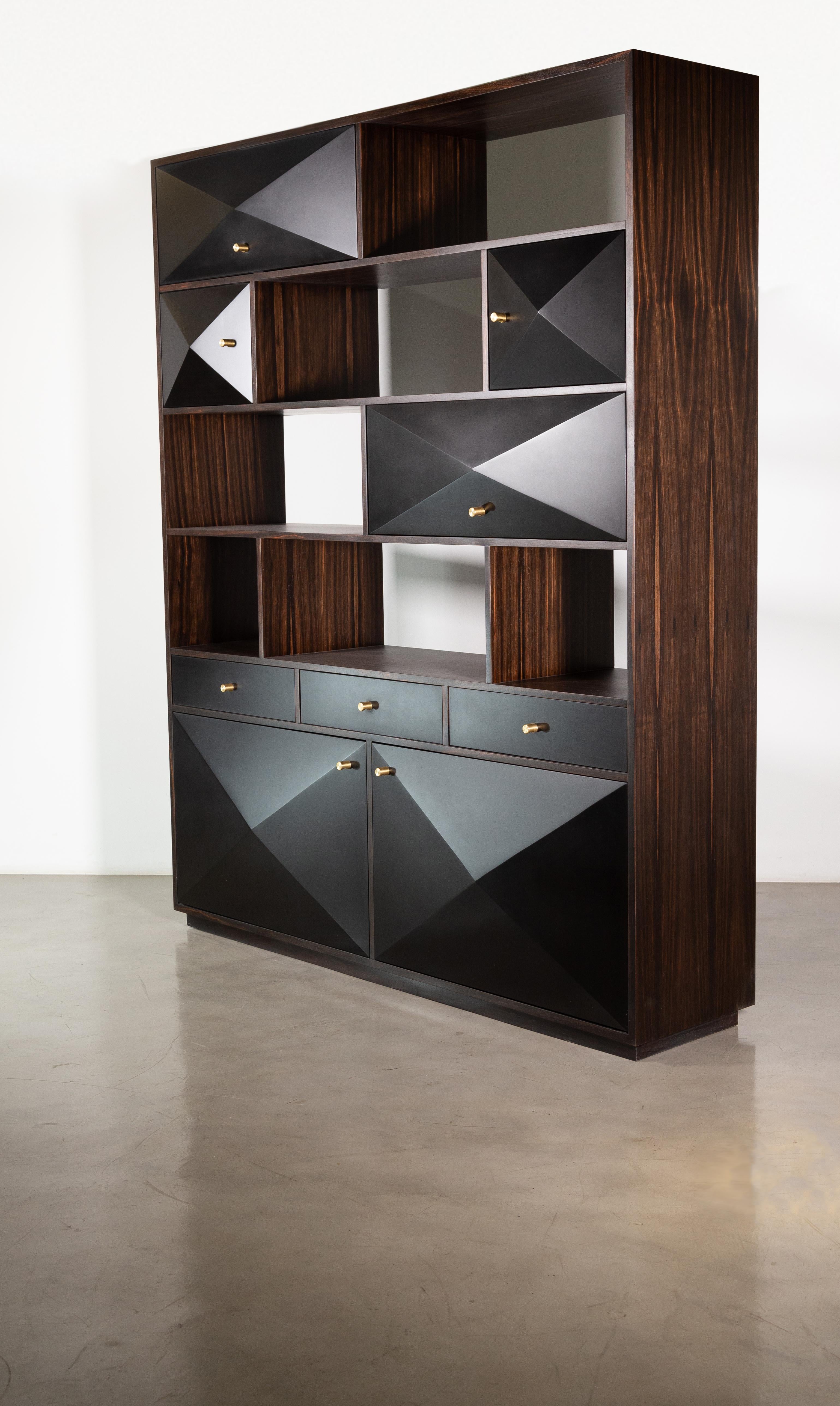 Wood Macassar Ebony Modern Shelf Unit with Bronze Pulls from Costantini, Zeno For Sale