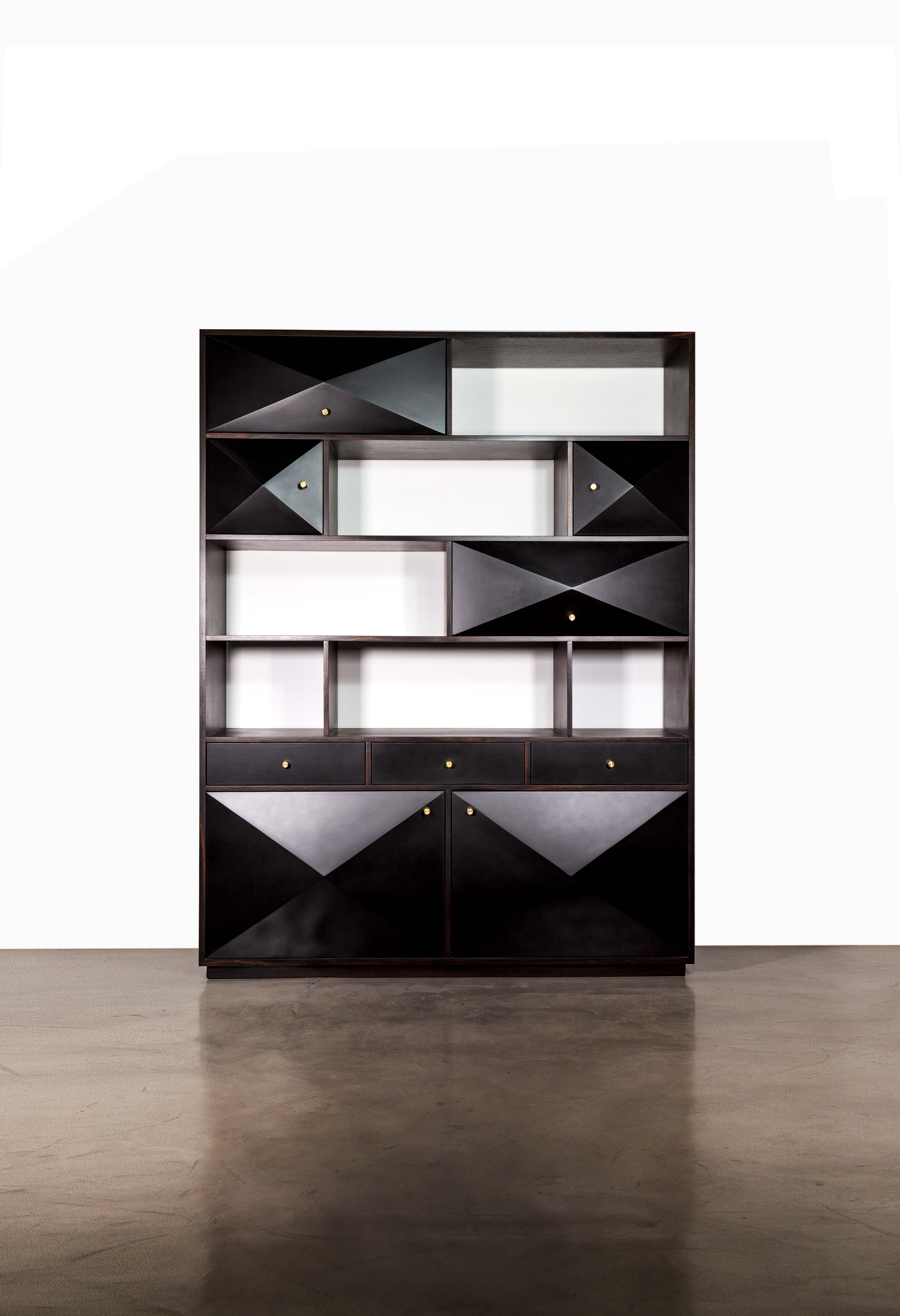 Macassar Ebony Modern Shelf Unit with Bronze Pulls from Costantini, Zeno For Sale 1