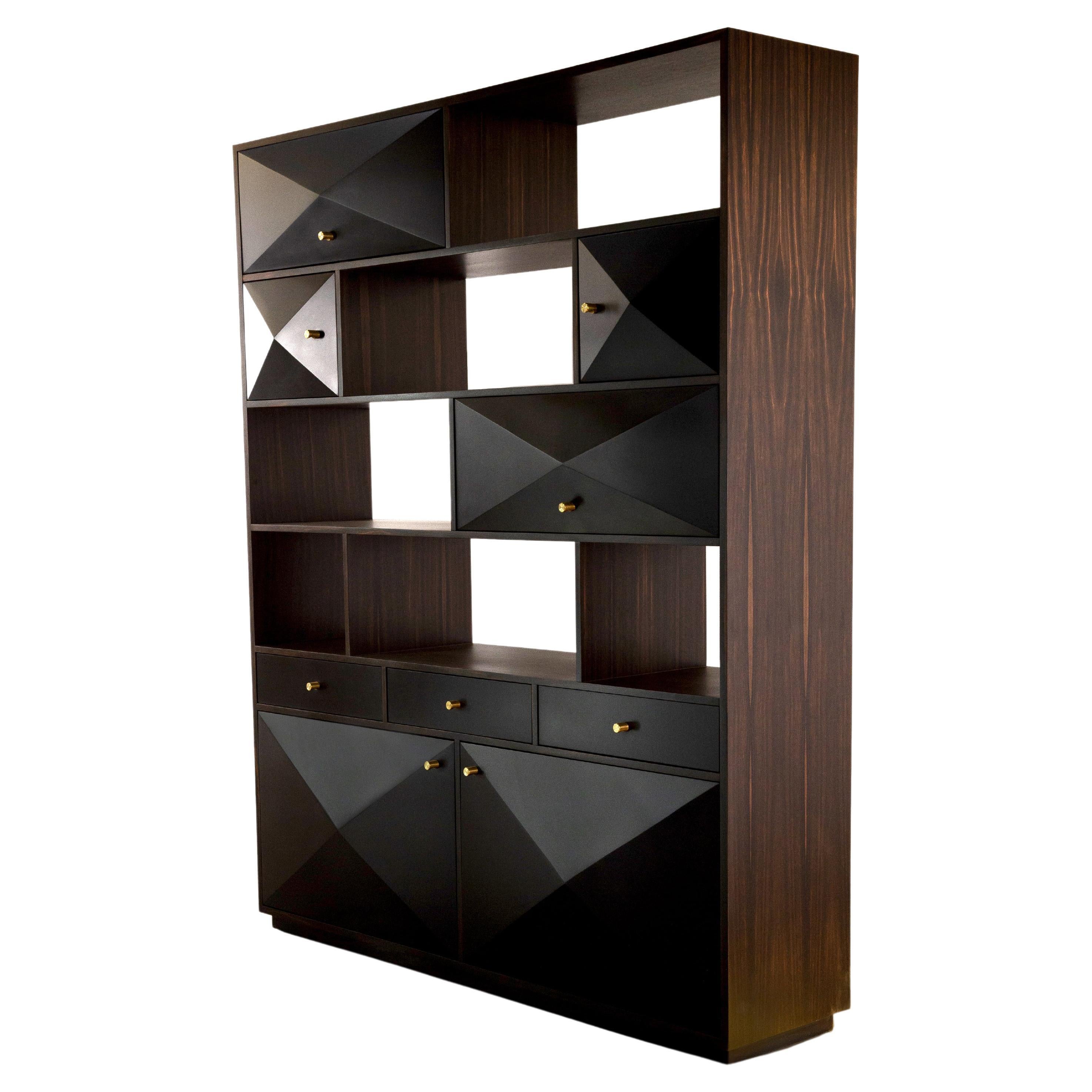 Macassar Ebony Modern Shelf Unit with Bronze Pulls from Costantini, Zeno For Sale