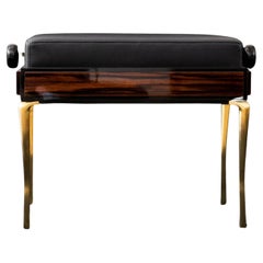Macassar Ebony Piano Bench, Upholstered Stool with Adjustable Height