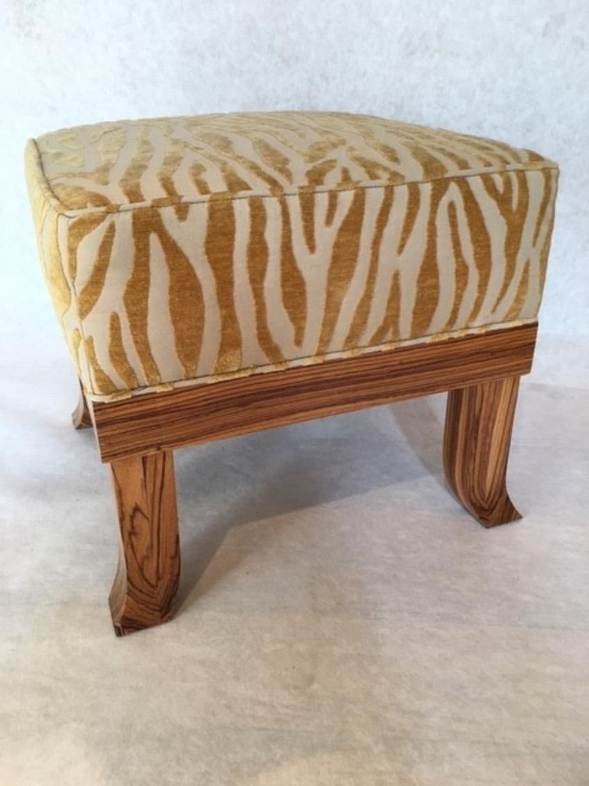 American Macassar Ebony Short Stop Ottoman with Leopard Print Upholstery For Sale