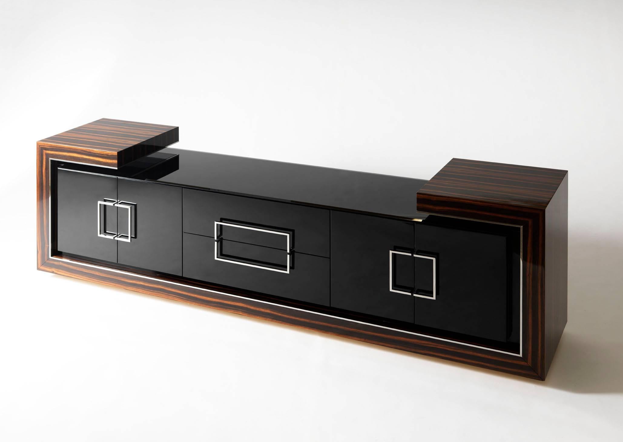 Other Macassar Ebony Sideboard with high gloss natural color finish, Handmade in Italy For Sale