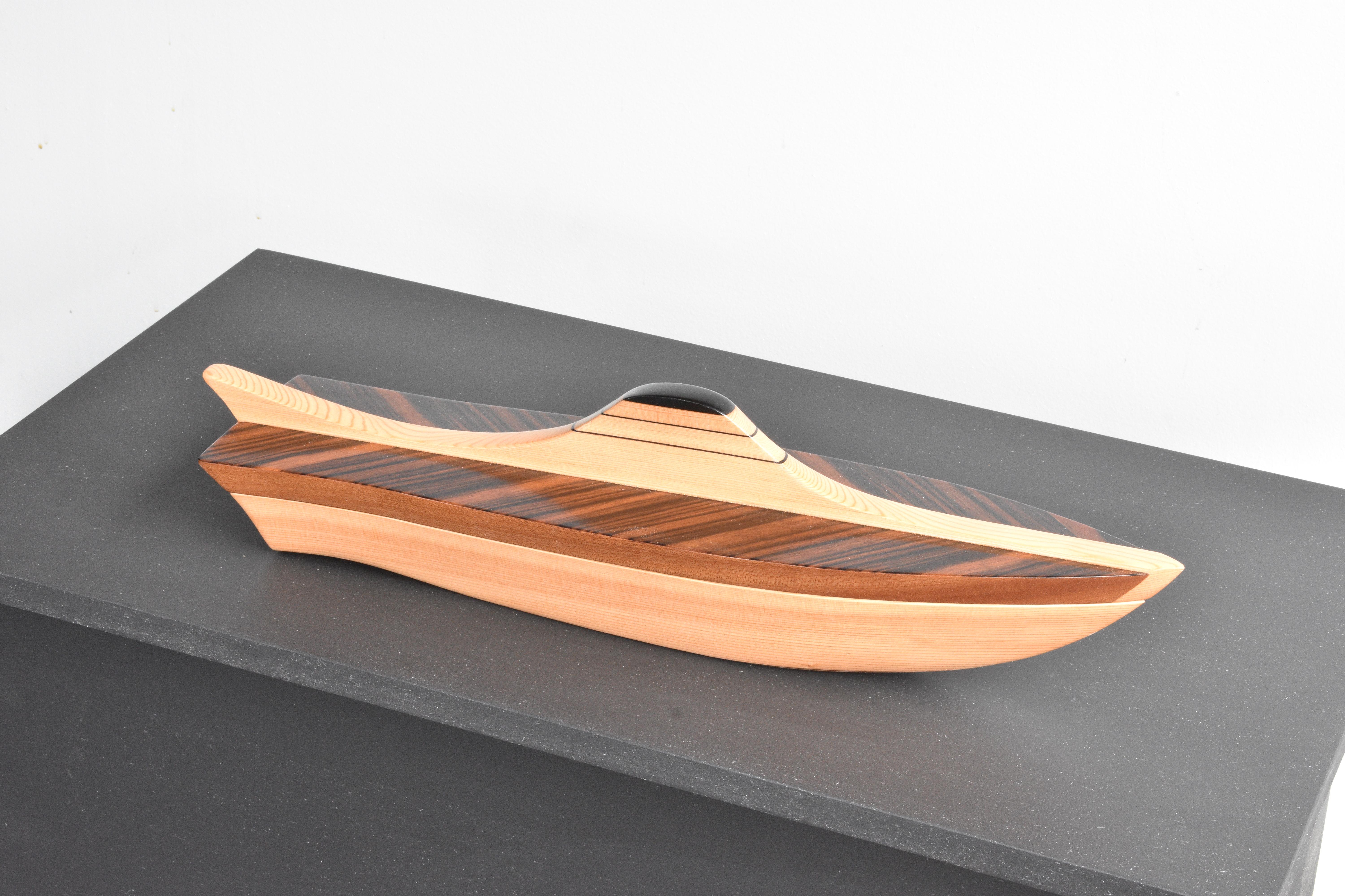 American Macassar Ebony Speed Boat Vessel with Maple by Lee Weitzman For Sale