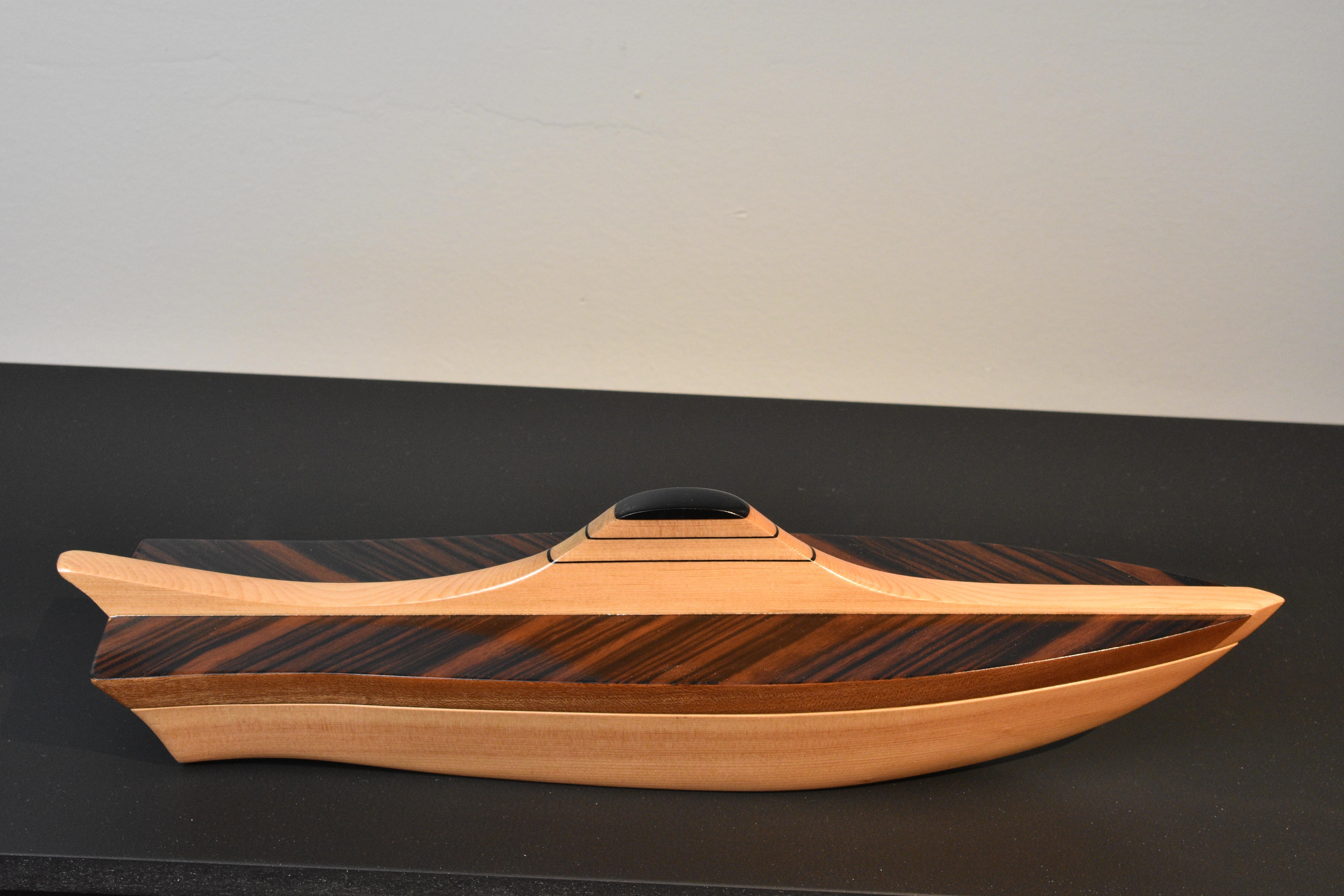 Woodwork Macassar Ebony Speed Boat Vessel with Maple by Lee Weitzman For Sale
