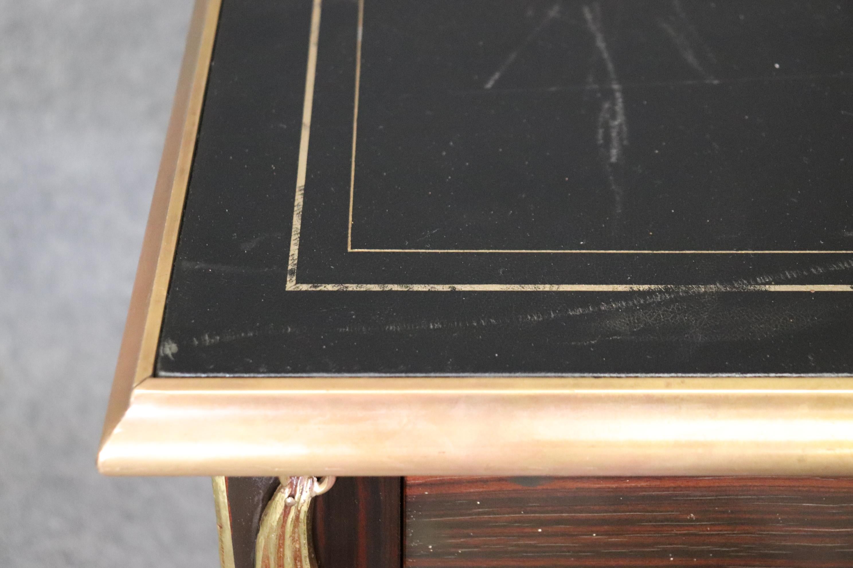 Mid-20th Century Macassar Ebony Veneered Leather Top French Directoire Louis XVI Style Desk 