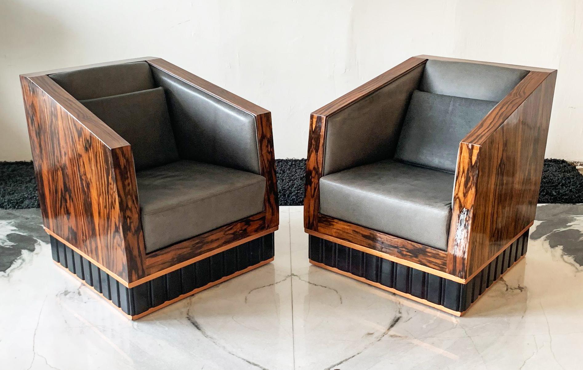 Mid-20th Century Macassar Ebony Wrapped Deco Club Chairs, 1950s