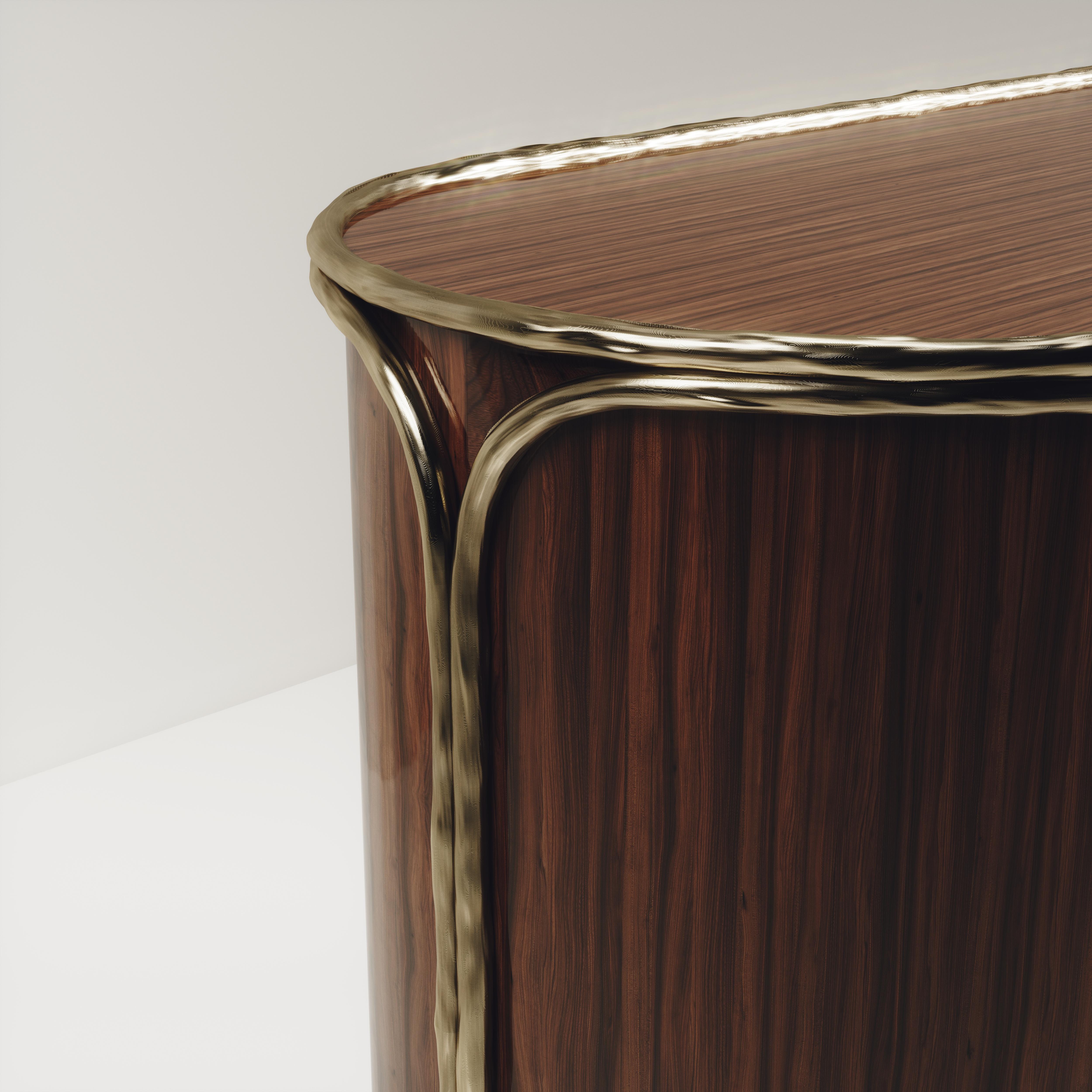 Meuble de bar en Wood Macassar avec détails en laiton Patina par R&Y Augousti en vente 1