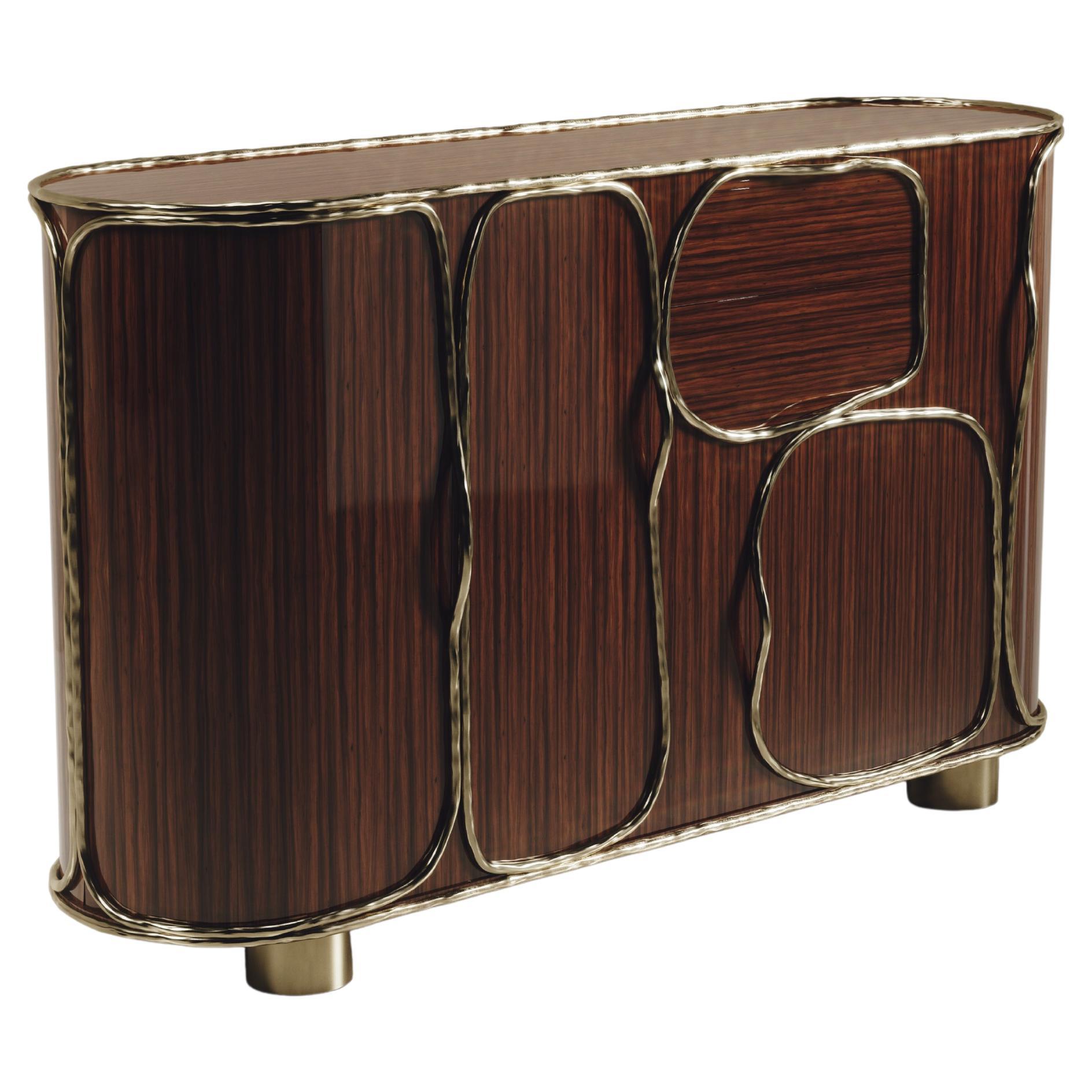 Buffet en bois de Macassar avec détails en laiton Patina Bronze par R&Y Augousti