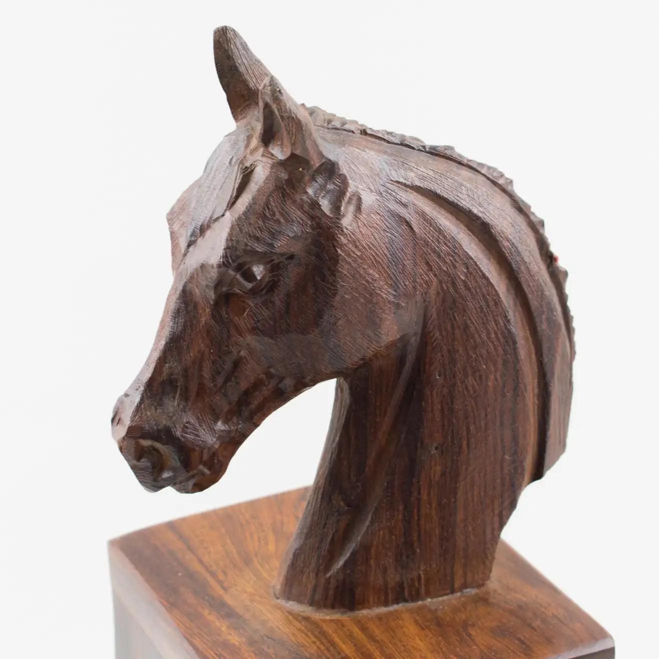Macassar Wood Hand-Carved Horse Head Tall Box For Sale 1