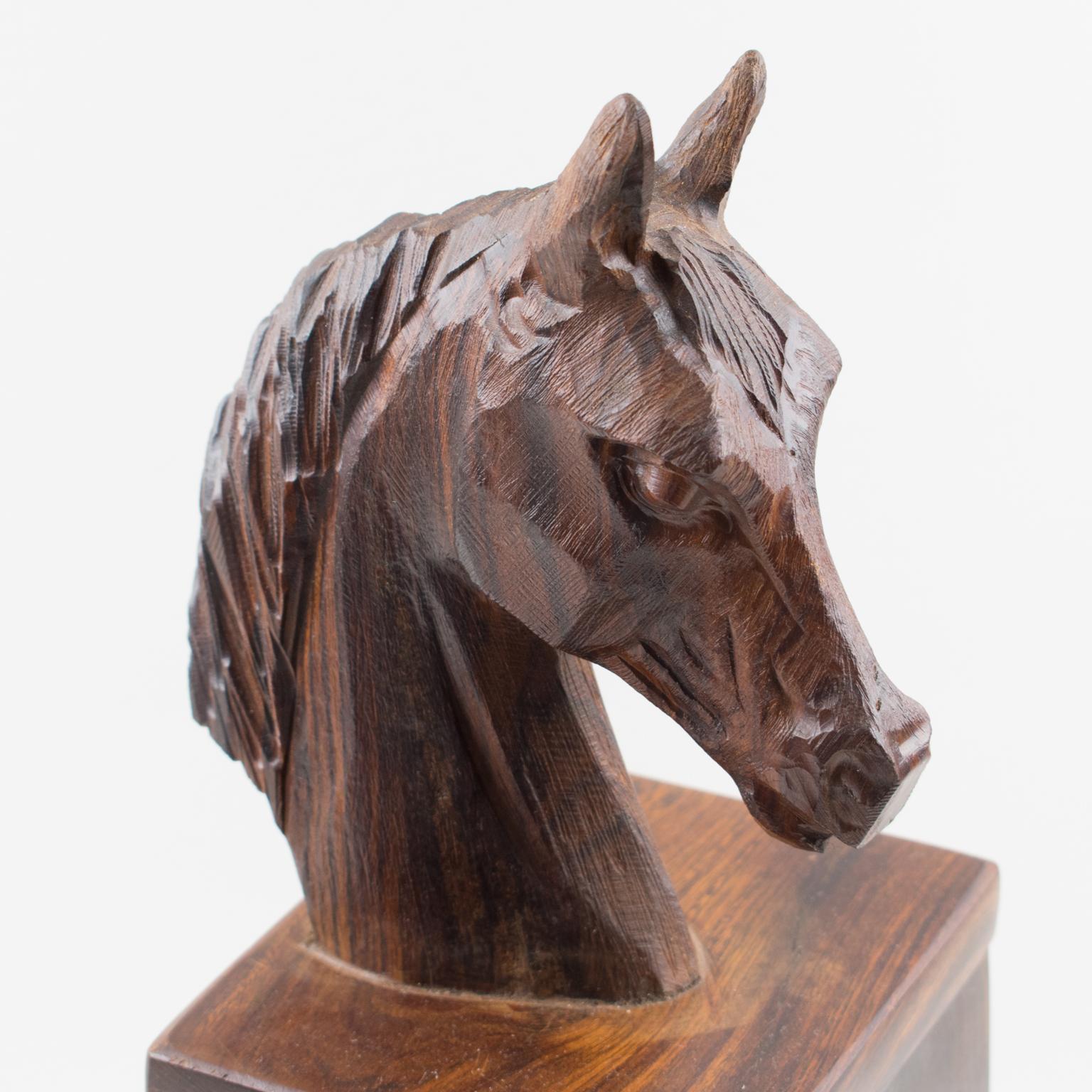 Macassar Wood Hand-Carved Horse Head Tall Box For Sale 4
