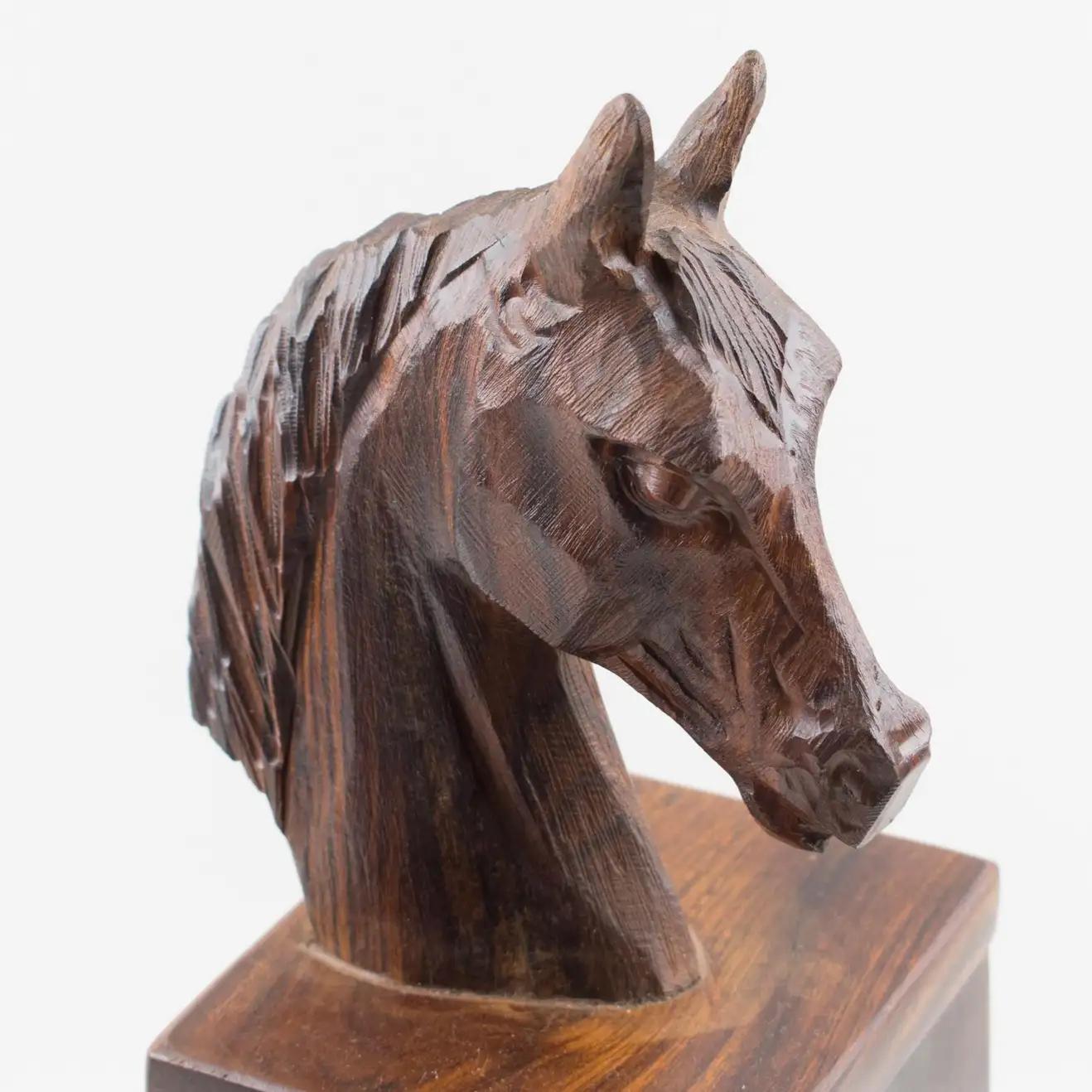 Macassar Wood Hand-Carved Horse Head Tall Box For Sale 2