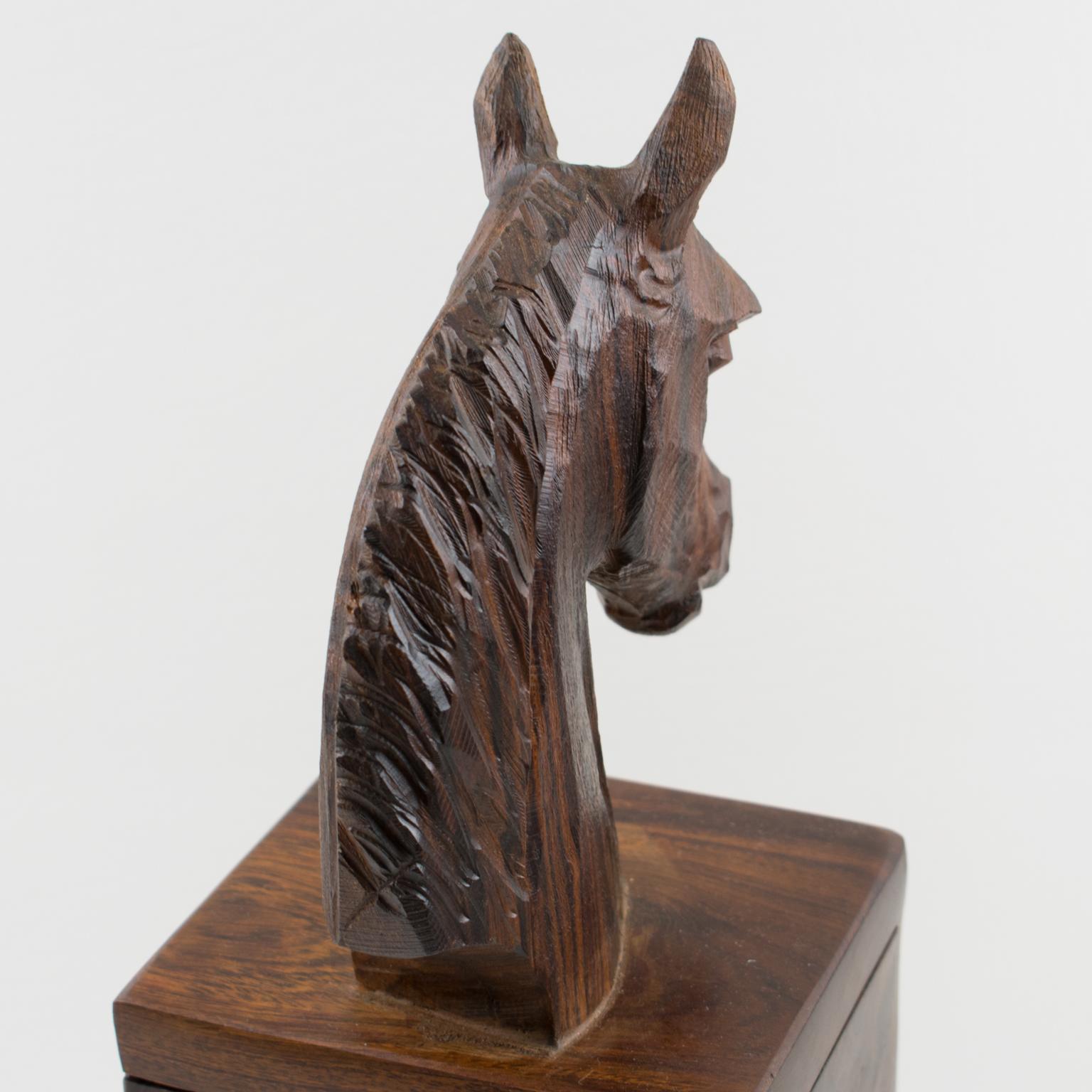 Macassar Wood Hand-Carved Horse Head Tall Box For Sale 5