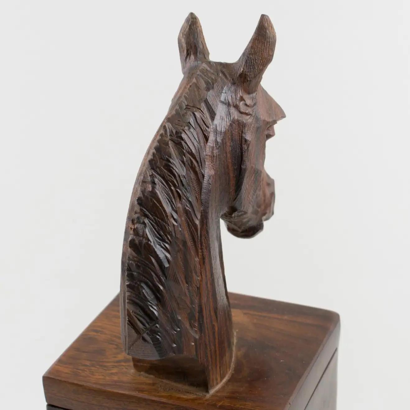 Macassar Wood Hand-Carved Horse Head Tall Box For Sale 3