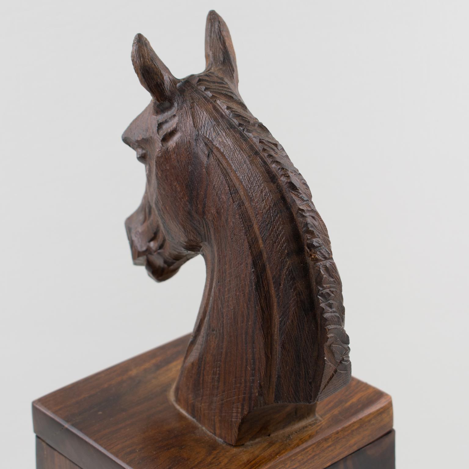 Macassar Wood Hand-Carved Horse Head Tall Box For Sale 6