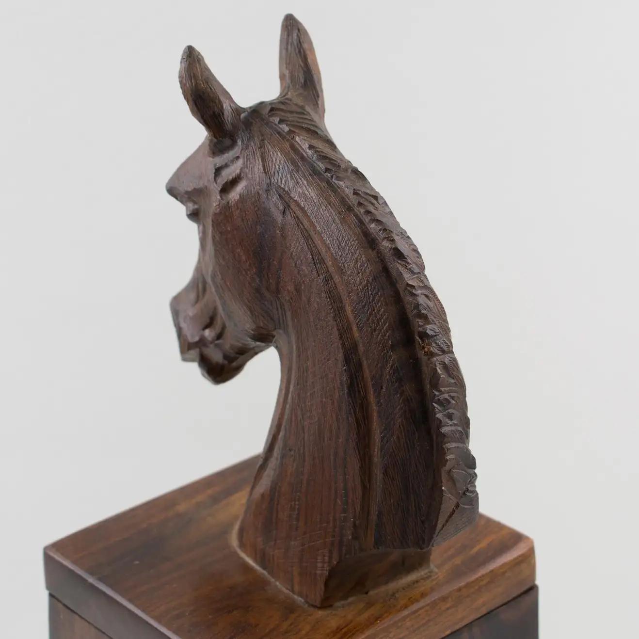 Macassar Wood Hand-Carved Horse Head Tall Box For Sale 4