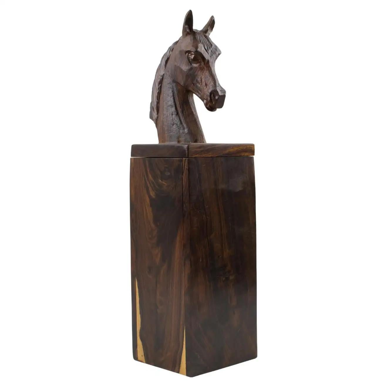 Macassar Wood Hand-Carved Horse Head Tall Box For Sale 5