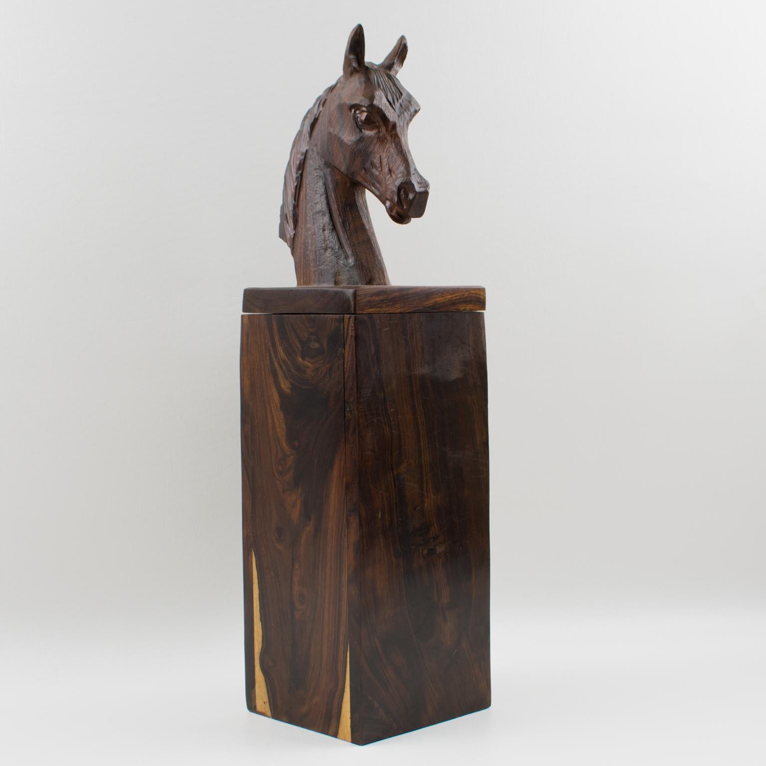 Macassar Wood Hand-Carved Horse Head Tall Box For Sale 8
