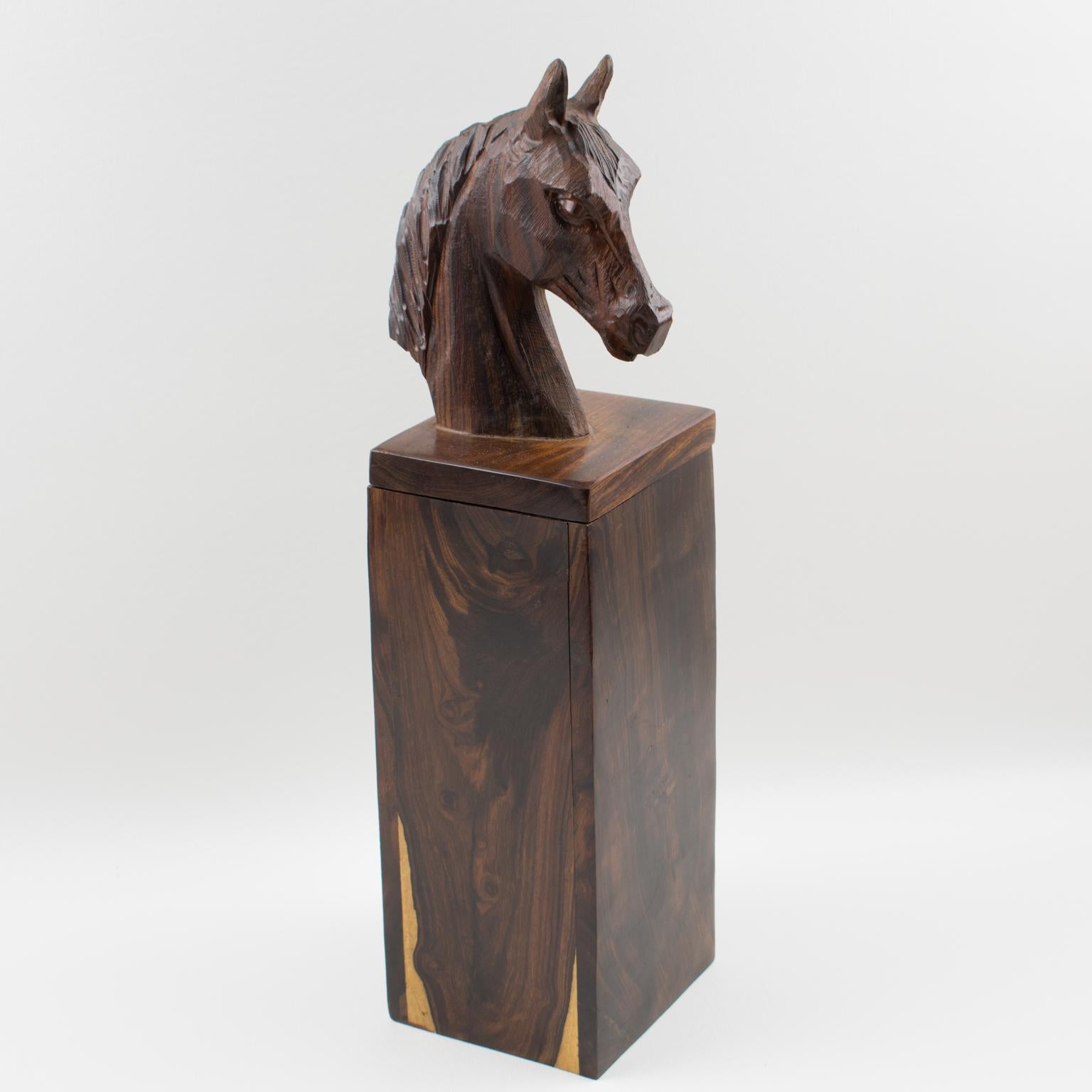 Modern Macassar Wood Hand-Carved Horse Head Tall Box For Sale