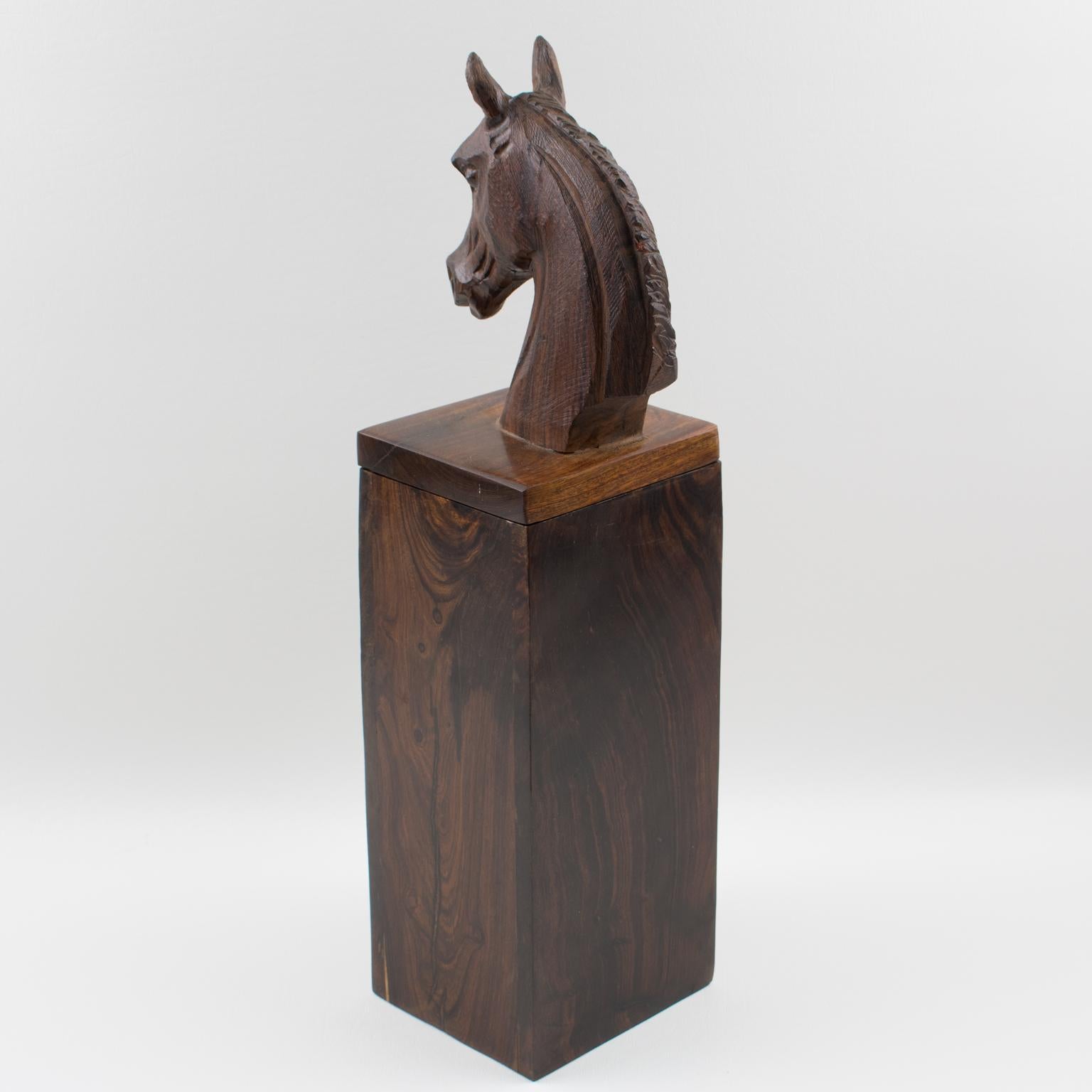 American Macassar Wood Hand-Carved Horse Head Tall Box For Sale