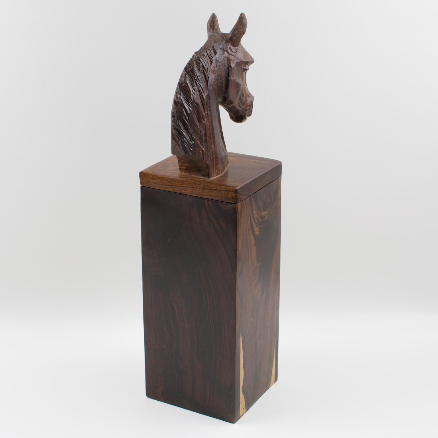 Macassar Wood Hand-Carved Horse Head Tall Box In Excellent Condition For Sale In Atlanta, GA