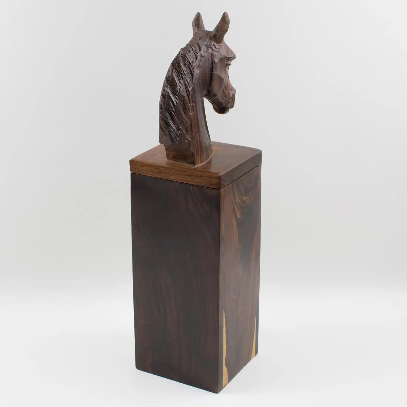 Modern Macassar Wood Hand-Carved Horse Head Tall Box For Sale