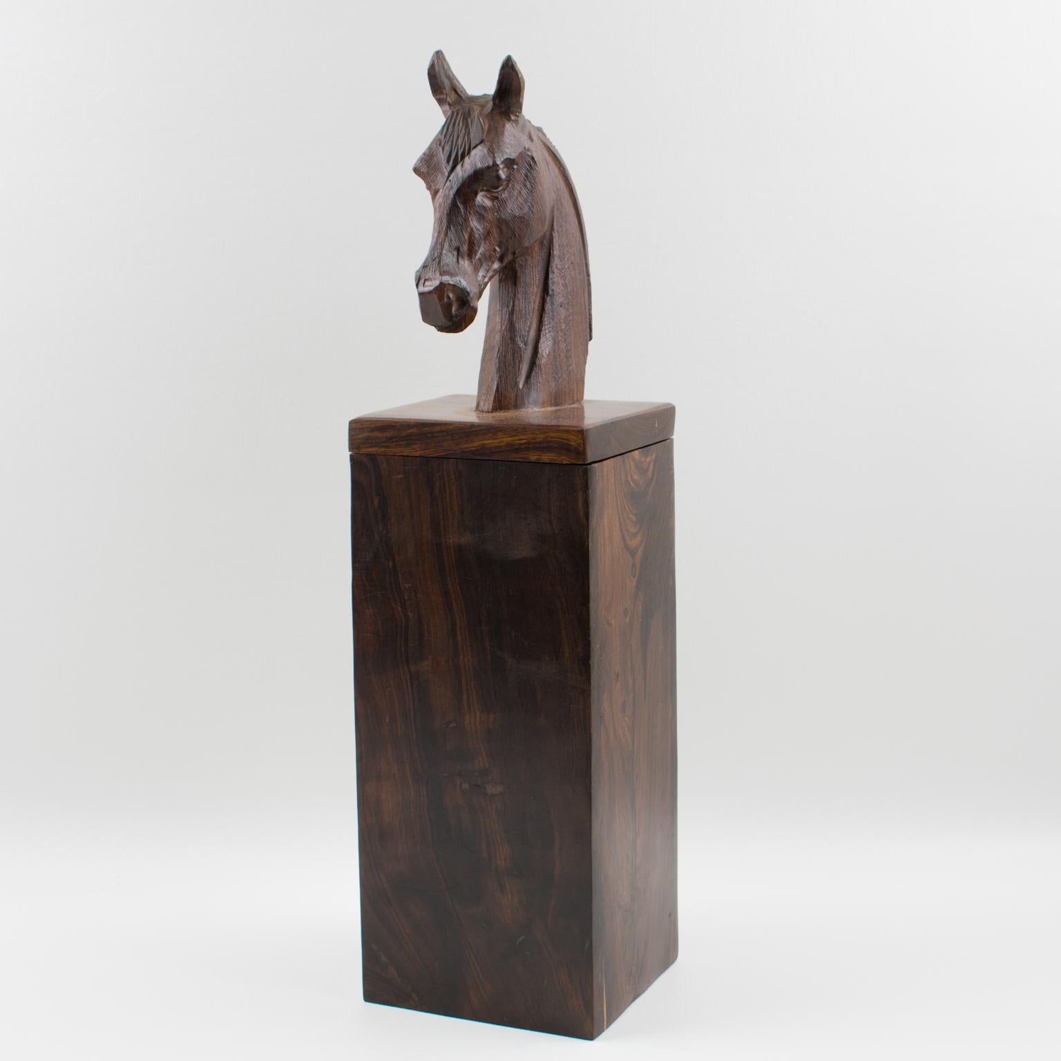 20th Century Macassar Wood Hand-Carved Horse Head Tall Box For Sale