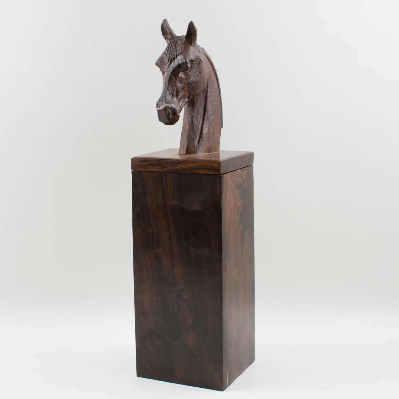 American Macassar Wood Hand-Carved Horse Head Tall Box For Sale
