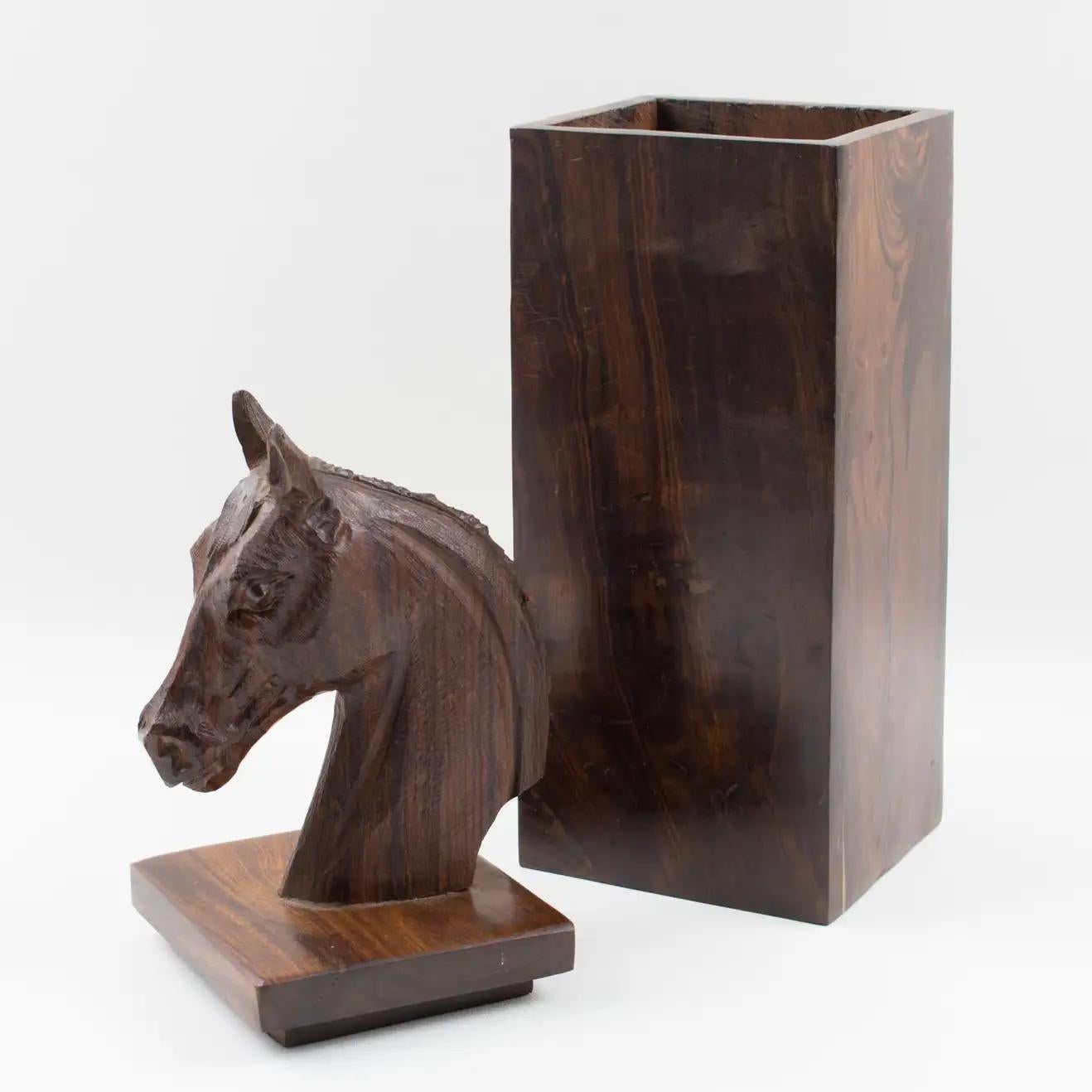 Macassar Wood Hand-Carved Horse Head Tall Box In Excellent Condition For Sale In Atlanta, GA