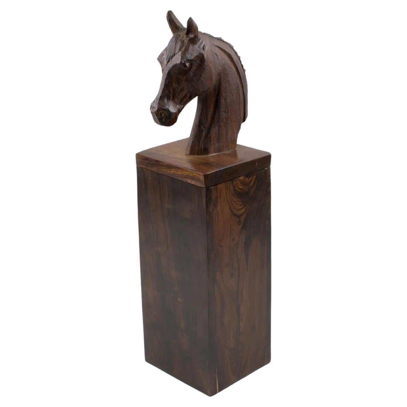 Macassar Wood Hand-Carved Horse Head Tall Box For Sale