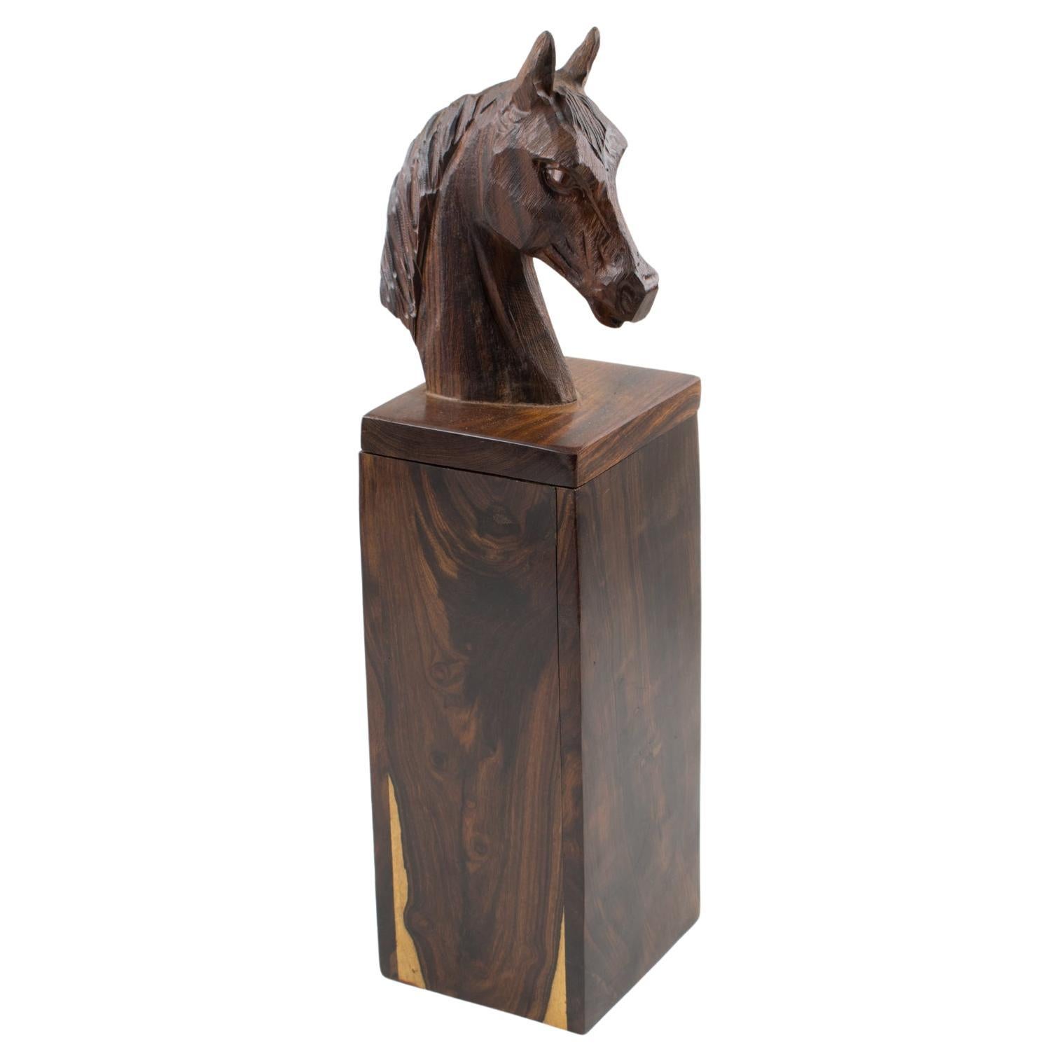 Macassar Wood Hand-Carved Horse Head Tall Box