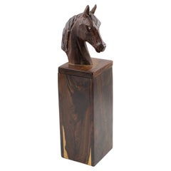 Vintage Macassar Wood Hand-Carved Horse Head Tall Box