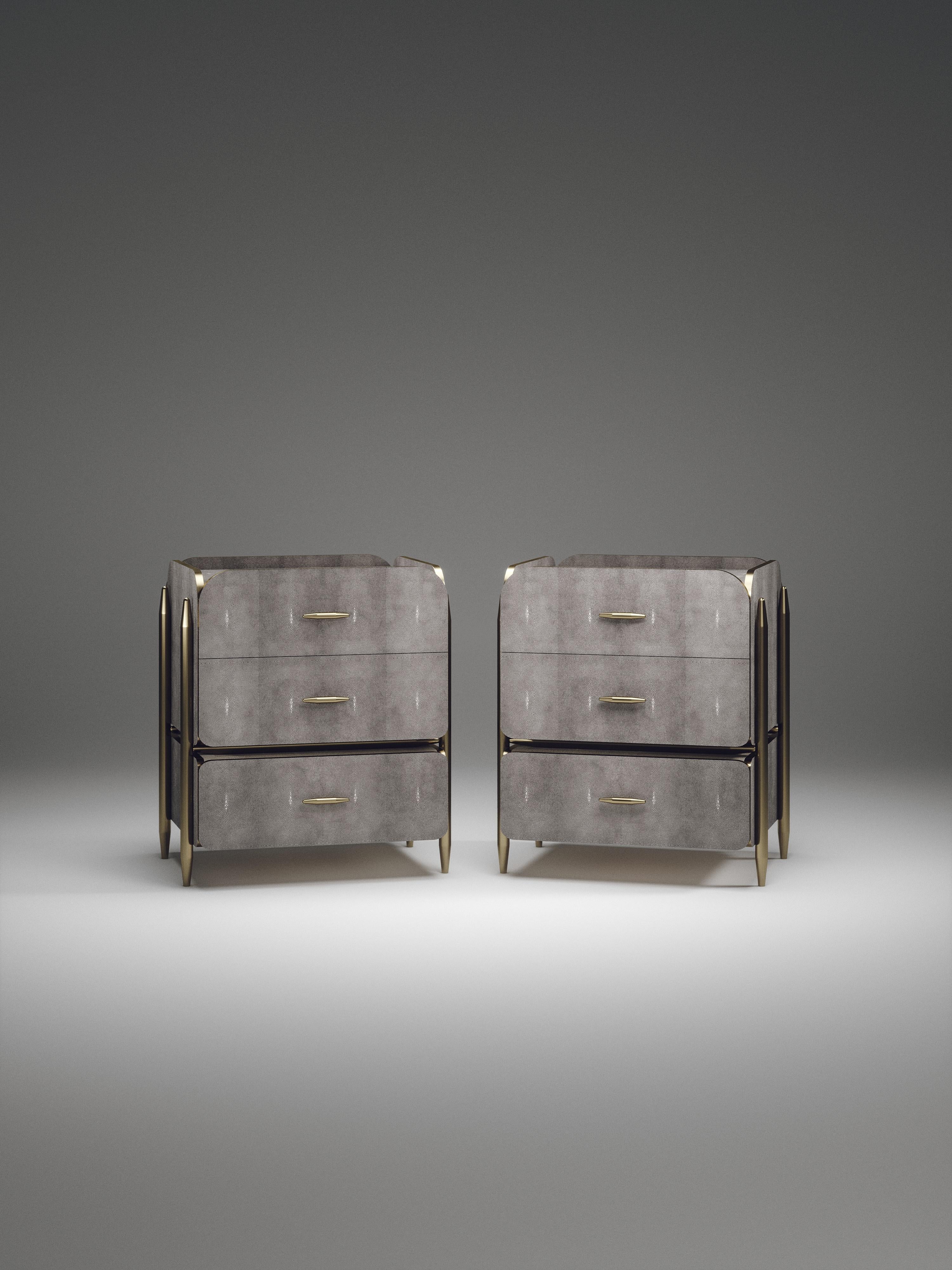Macassar Wood Night Stand with Brass Accents by Kifu Paris For Sale 11