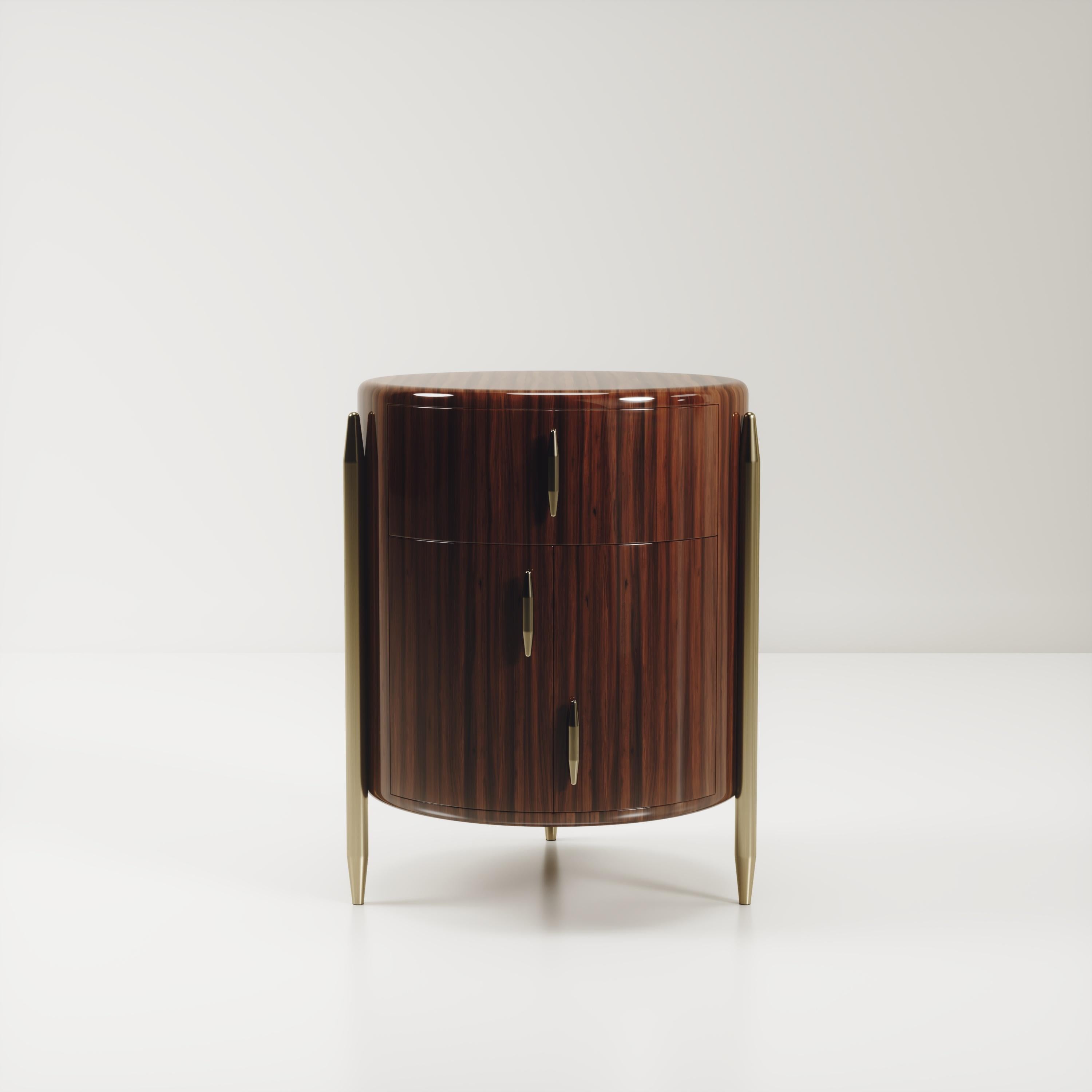 Art Deco Macassar Wood Night Stand with Brass Accents by Kifu Paris For Sale