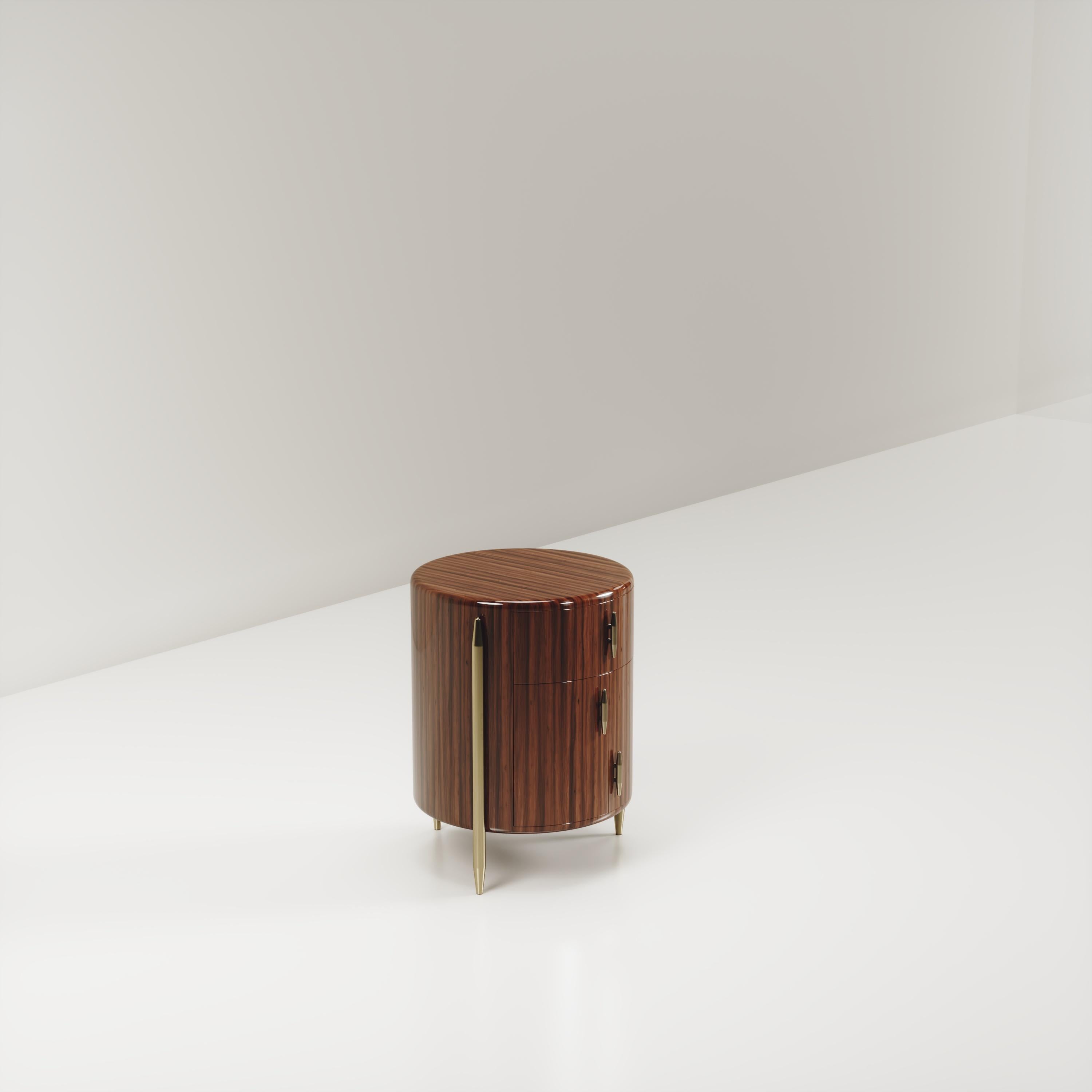 Philippine Macassar Wood Night Stand with Brass Accents by Kifu Paris For Sale