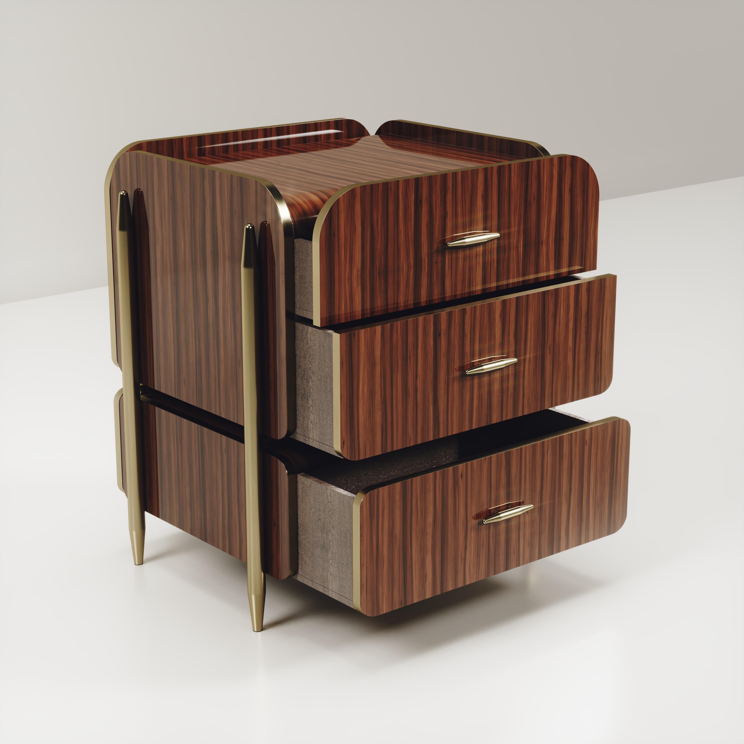 Philippine Macassar Wood Night Stand with Brass Accents by Kifu Paris For Sale